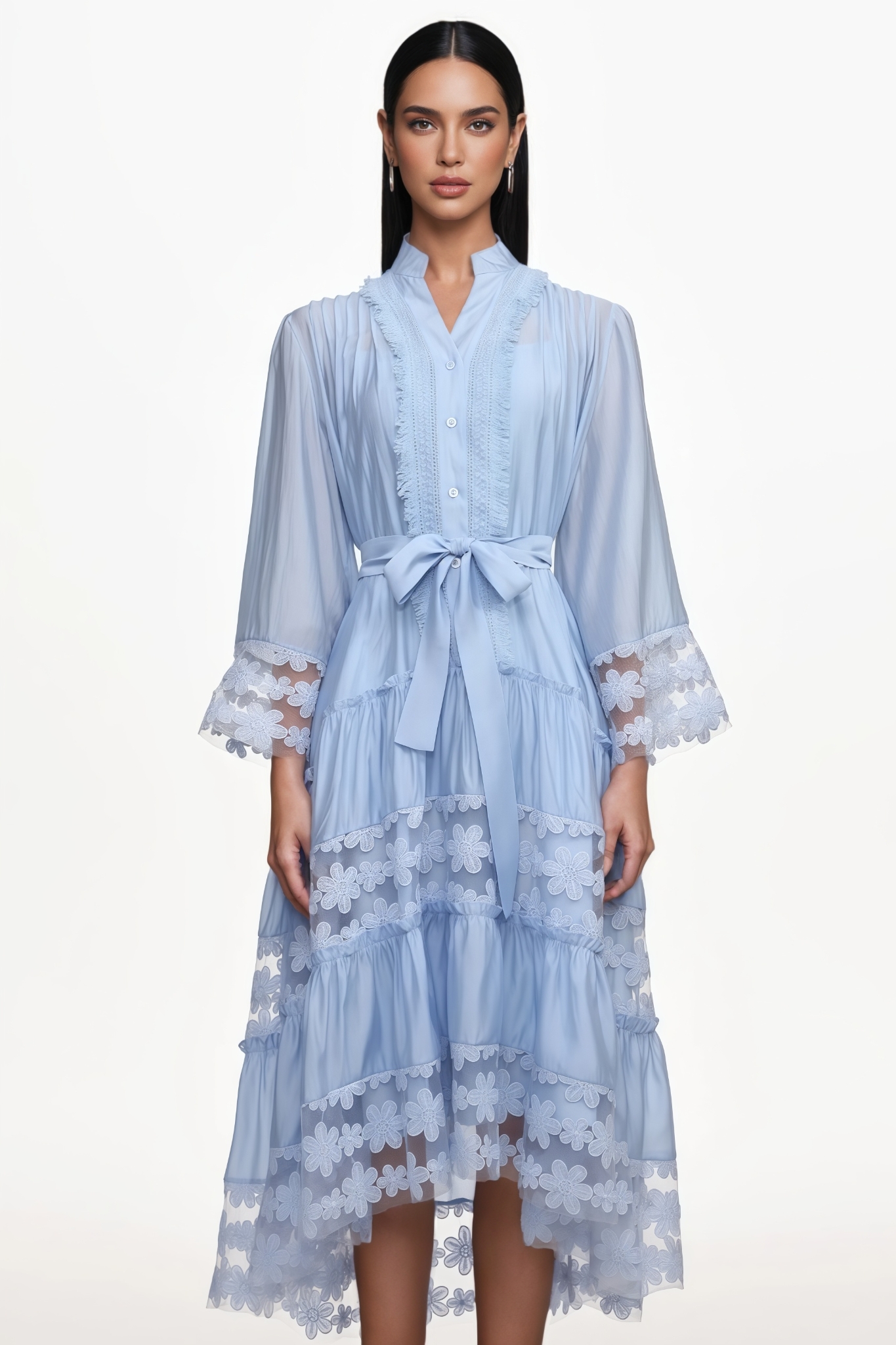 Darnil Long Sleeve Ruched Floral Midi Dress