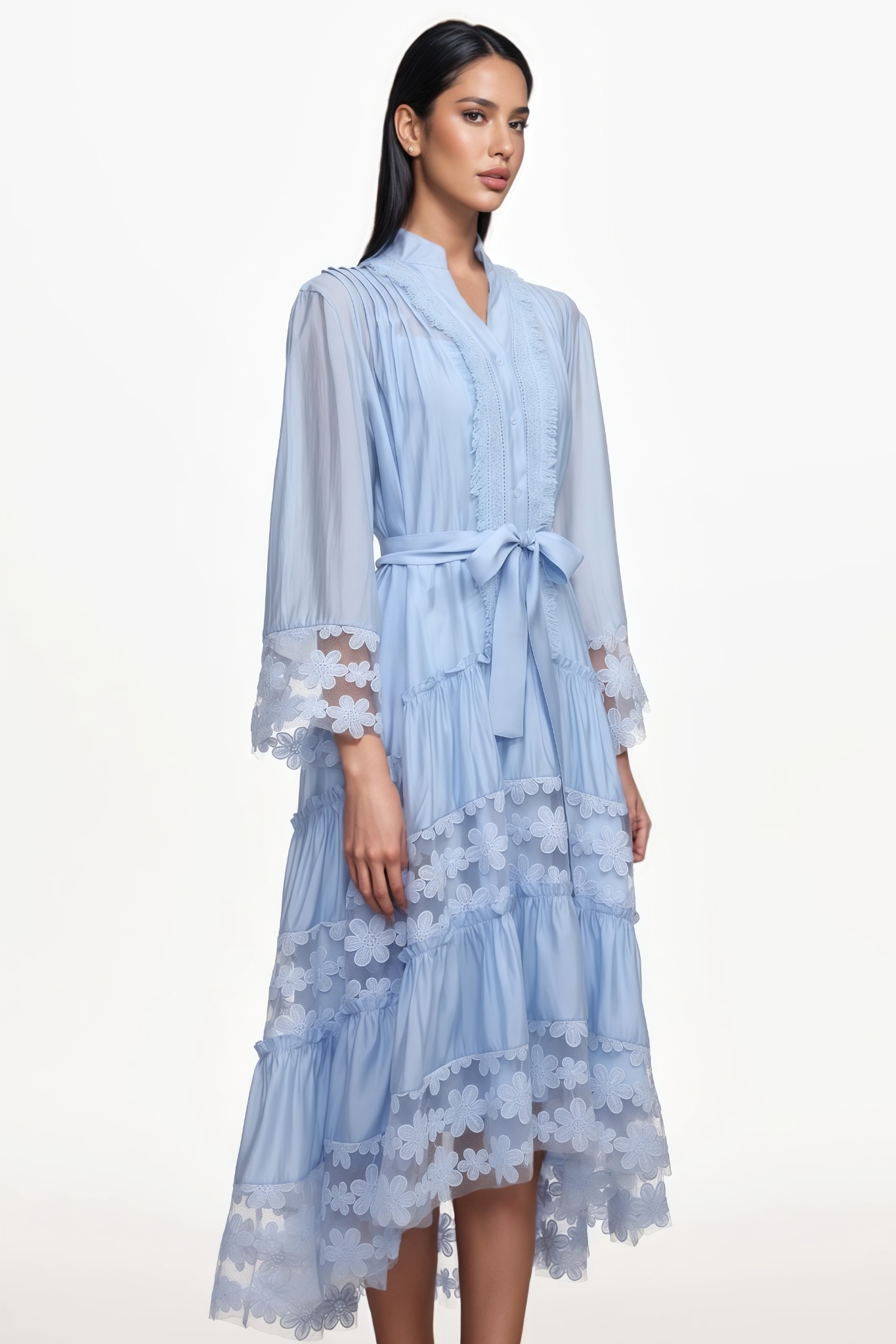 Darnil Long Sleeve Ruched Floral Midi Dress