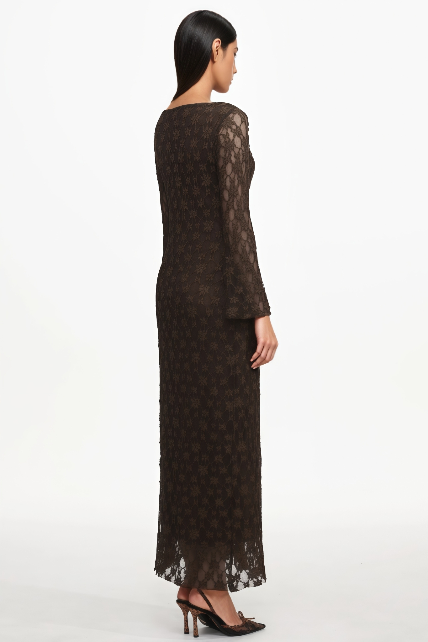 Elvlay Long Sleeve Lace Knit Maxi Dress