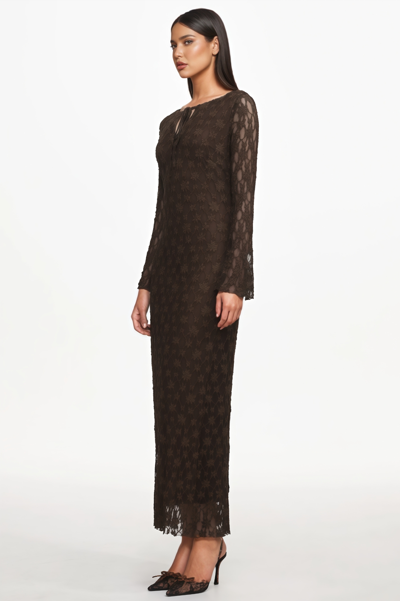 Elvlay Long Sleeve Lace Knit Maxi Dress