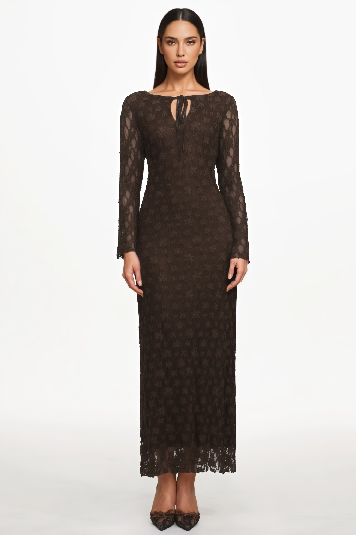 Elvlay Long Sleeve Lace Knit Maxi Dress