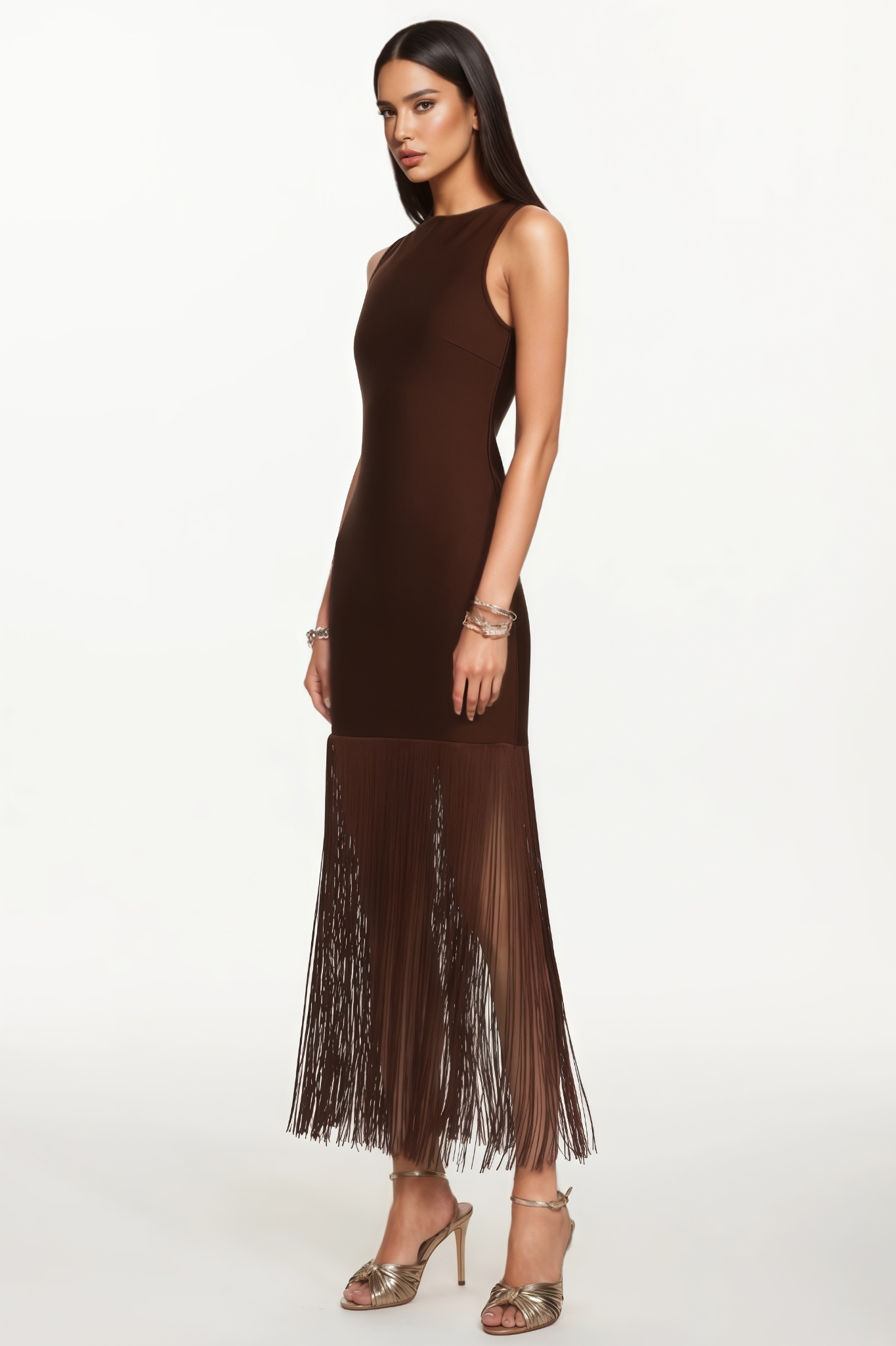 Wrenet Sleeveless Fringe Bandage Maxi Dress