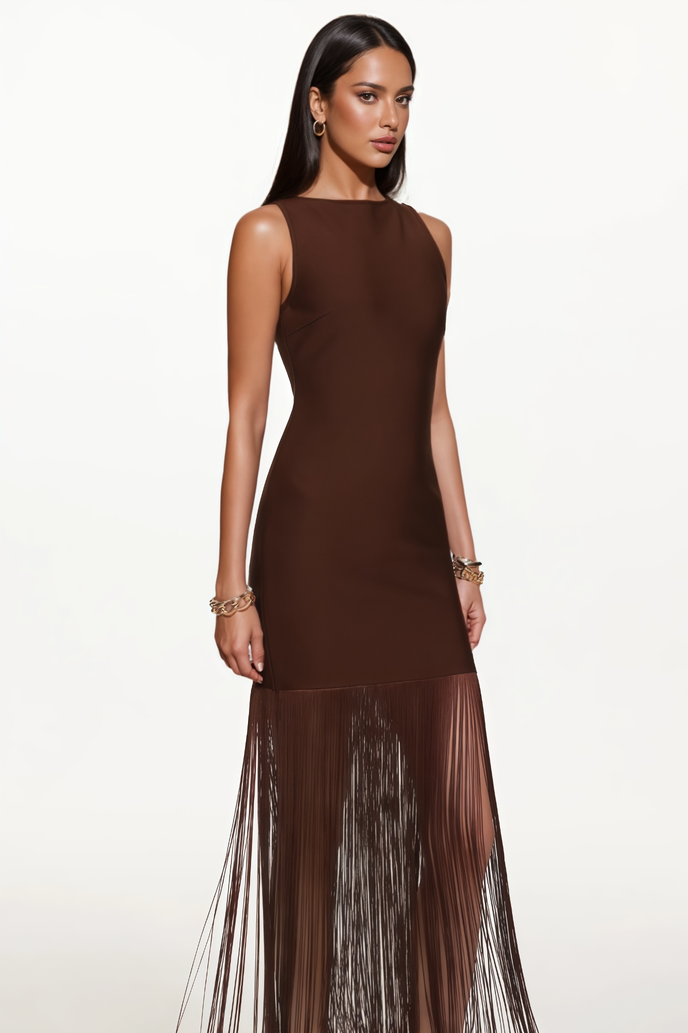 Wrenet Sleeveless Fringe Bandage Maxi Dress