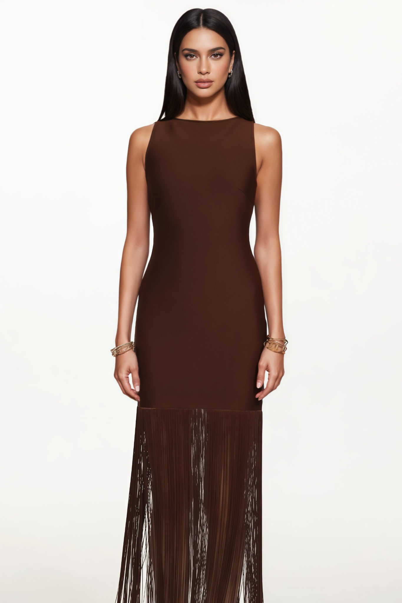 Wrenet Sleeveless Fringe Bandage Maxi Dress