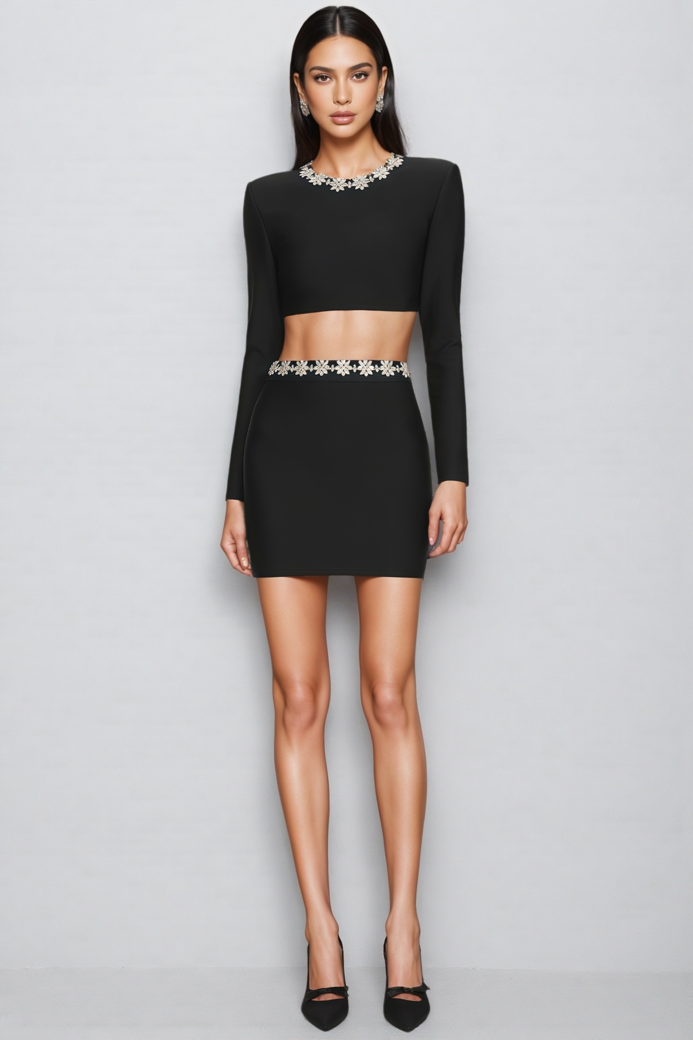 Lachlan Black Rhinestone Bandage Mini Dress Set