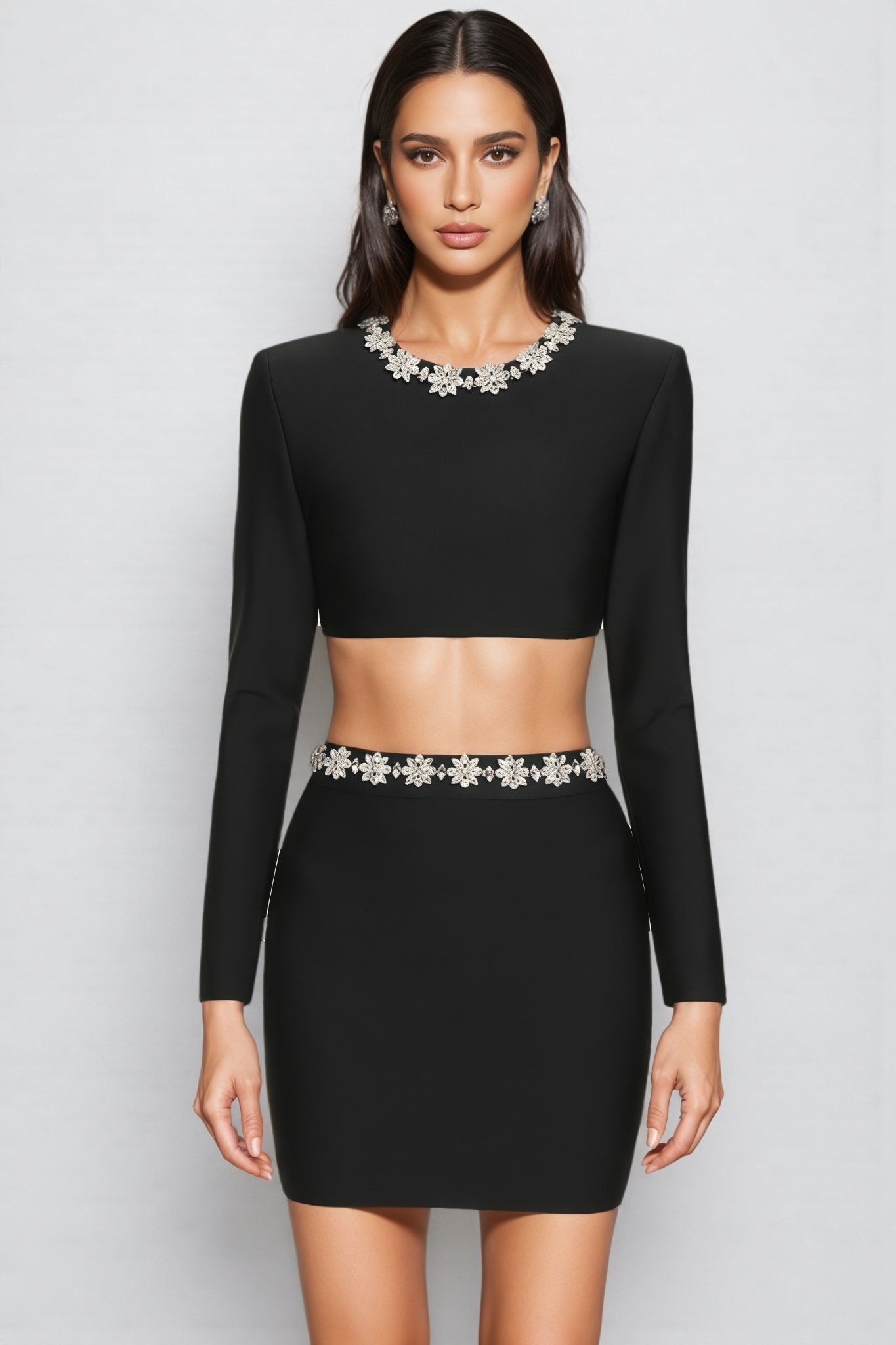 Lachlan Black Rhinestone Bandage Mini Dress Set