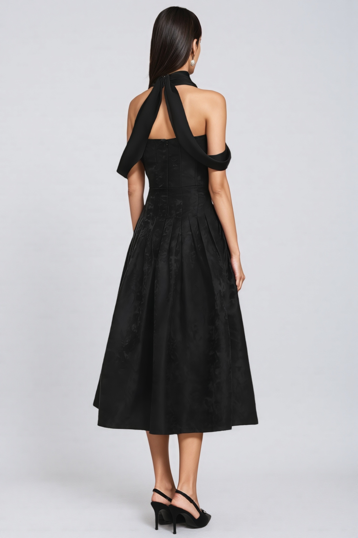 Odrlat Off Shoulder Pleated Floral Midi Dress