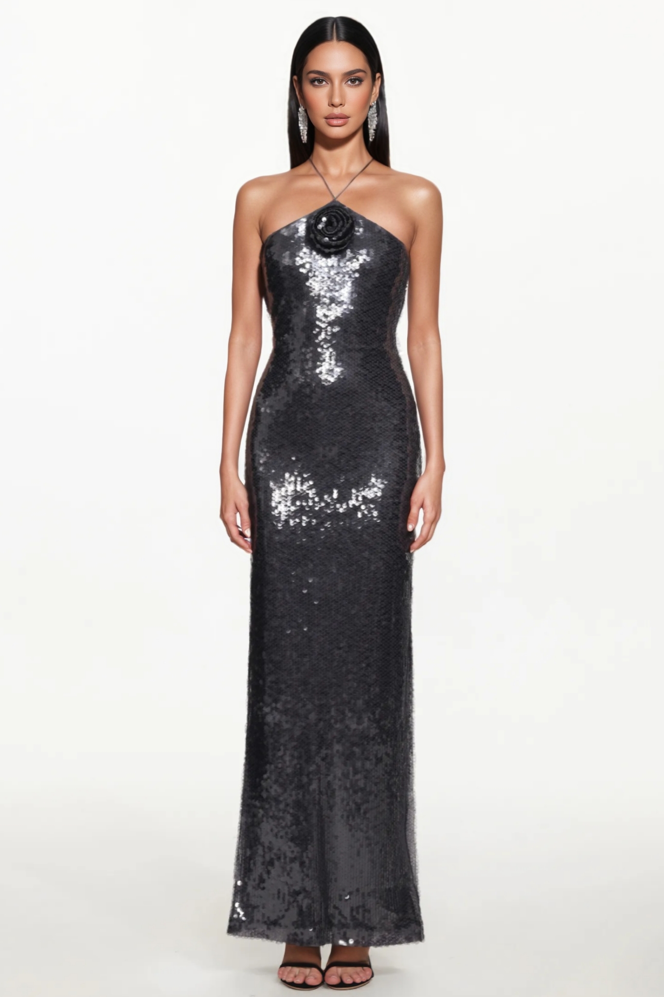 Cartliy Halter Floral Sequin Maxi Dress