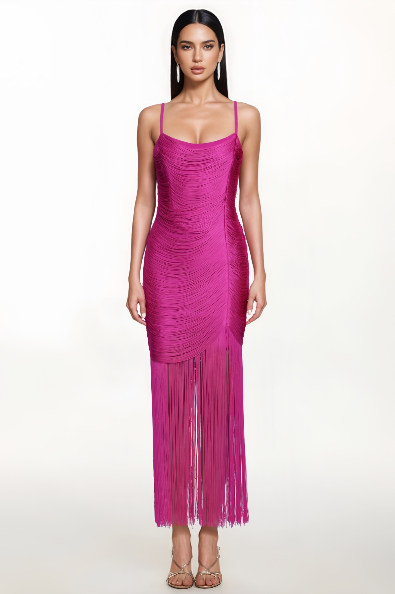 Oliyan Sleeveless Fringe Bandage Maxi Dress