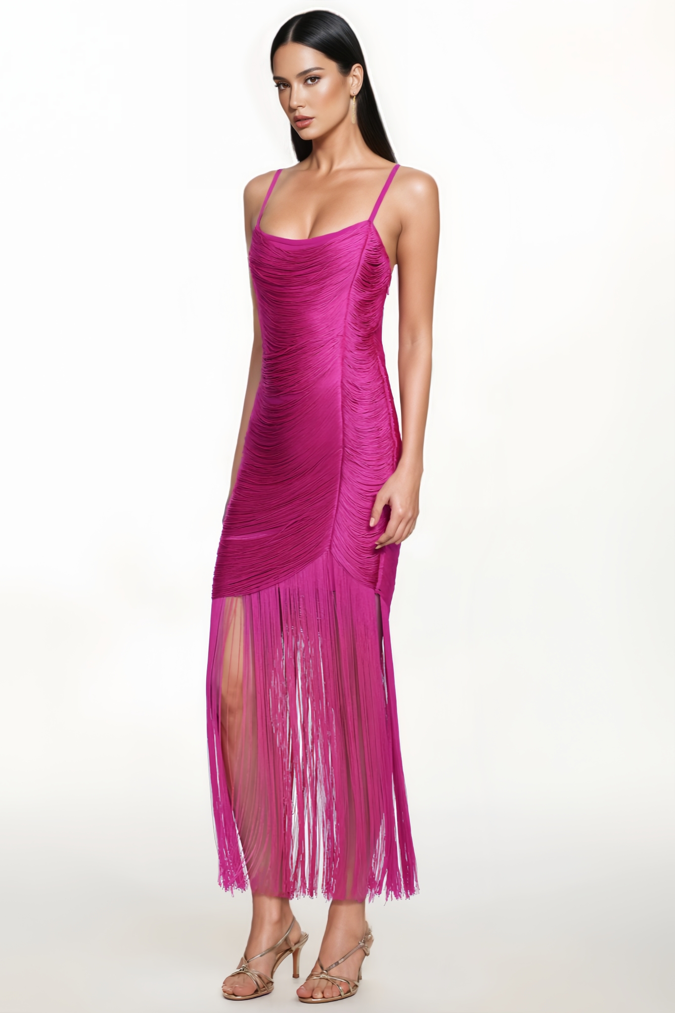 Oliyan Sleeveless Fringe Bandage Maxi Dress
