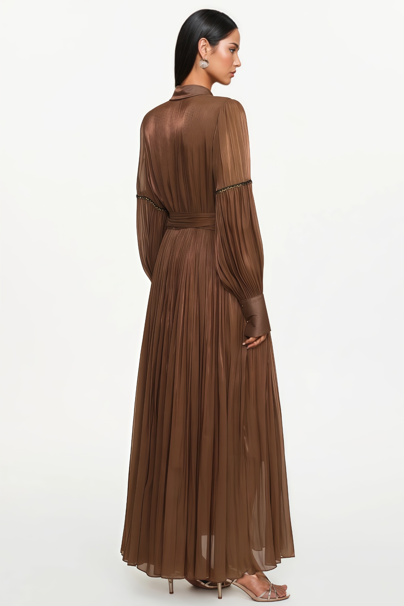 Samult Brown Long Sleeve Ruffle Maxi Dress