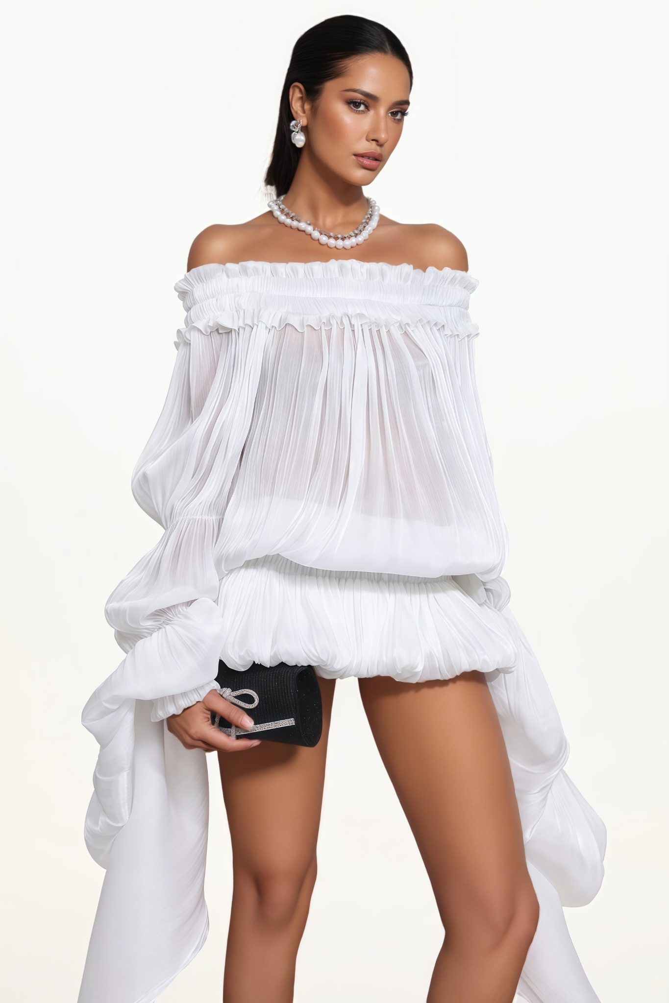 Galgen White Off Shoulder Bubble Mini Dress