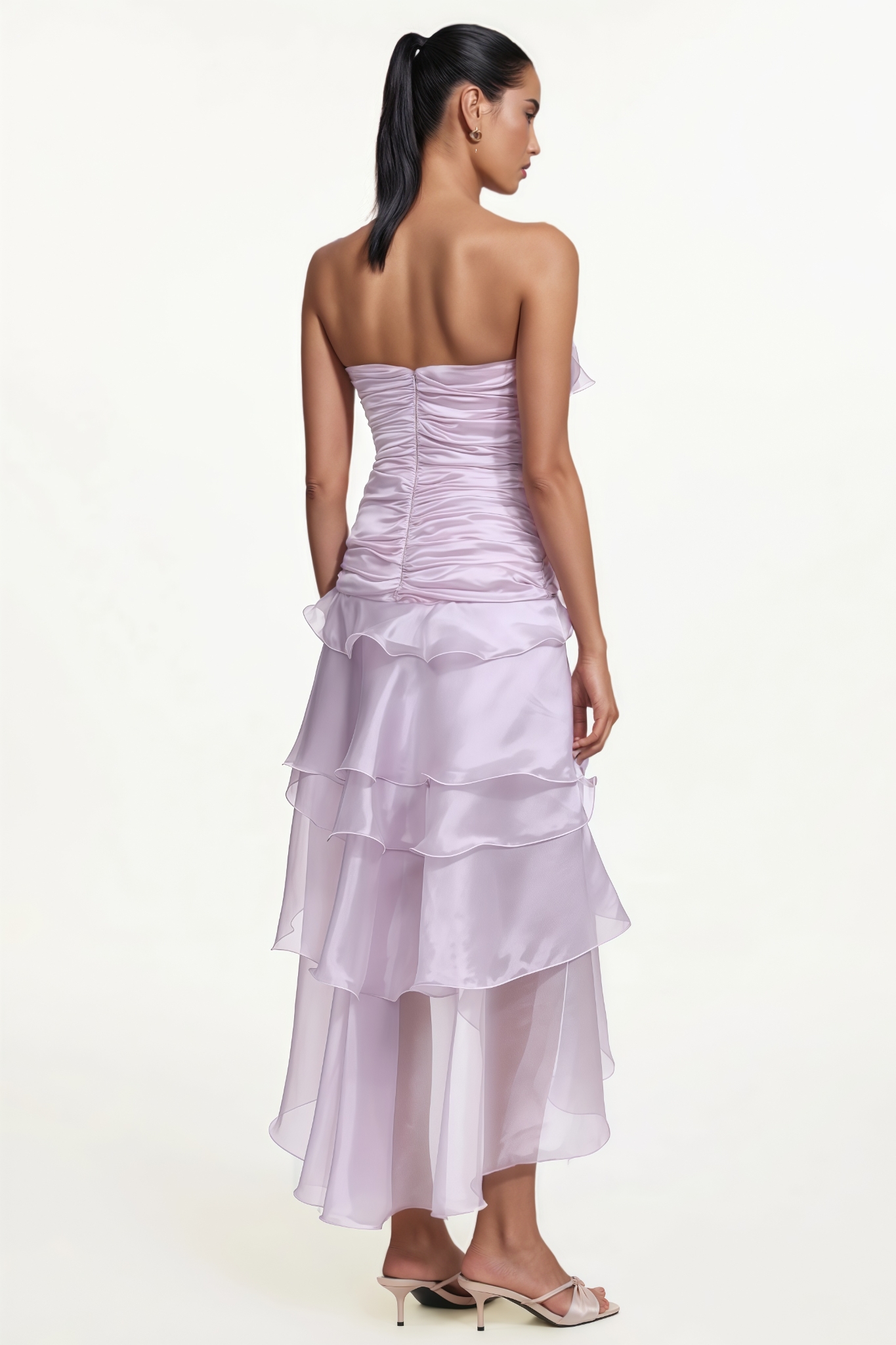 Adnwiy Purple Strapless Ruffle High Slit Maxi Dress