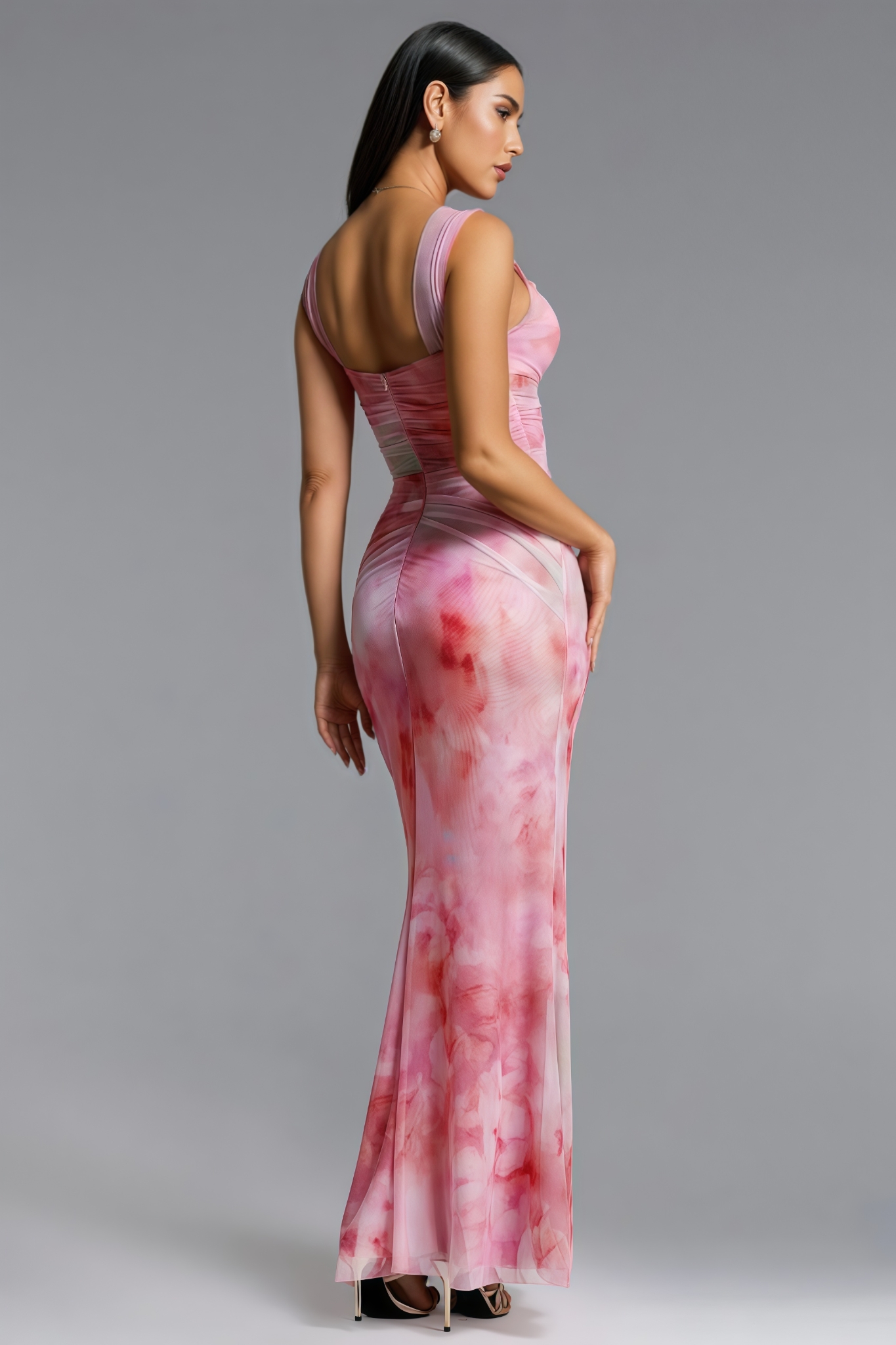 Arviat Off Shoulder Ruched Print Maxi Dress