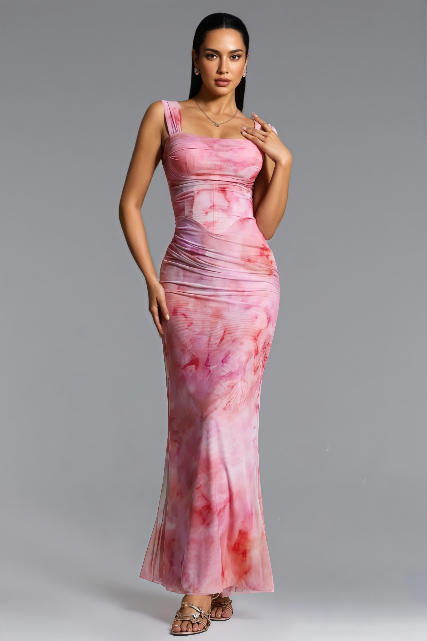 Arviat Off Shoulder Ruched Print Maxi Dress