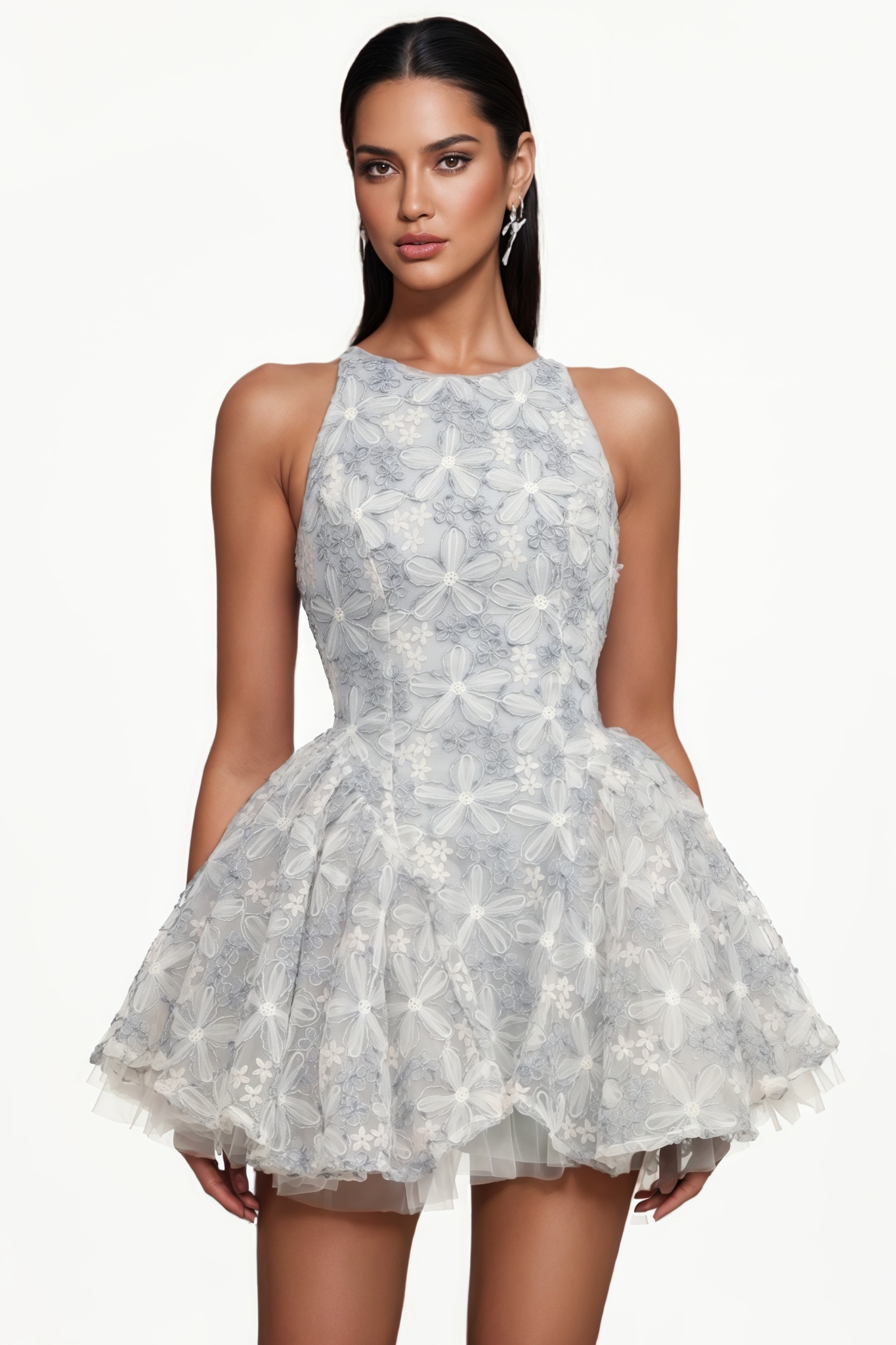 Elican Blue Sleeveless Floral Mini Dress