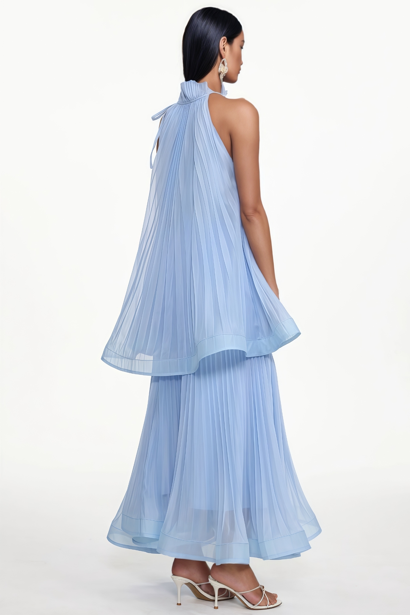 Kalisy Blue Sleeveless Pleated Maxi Dress