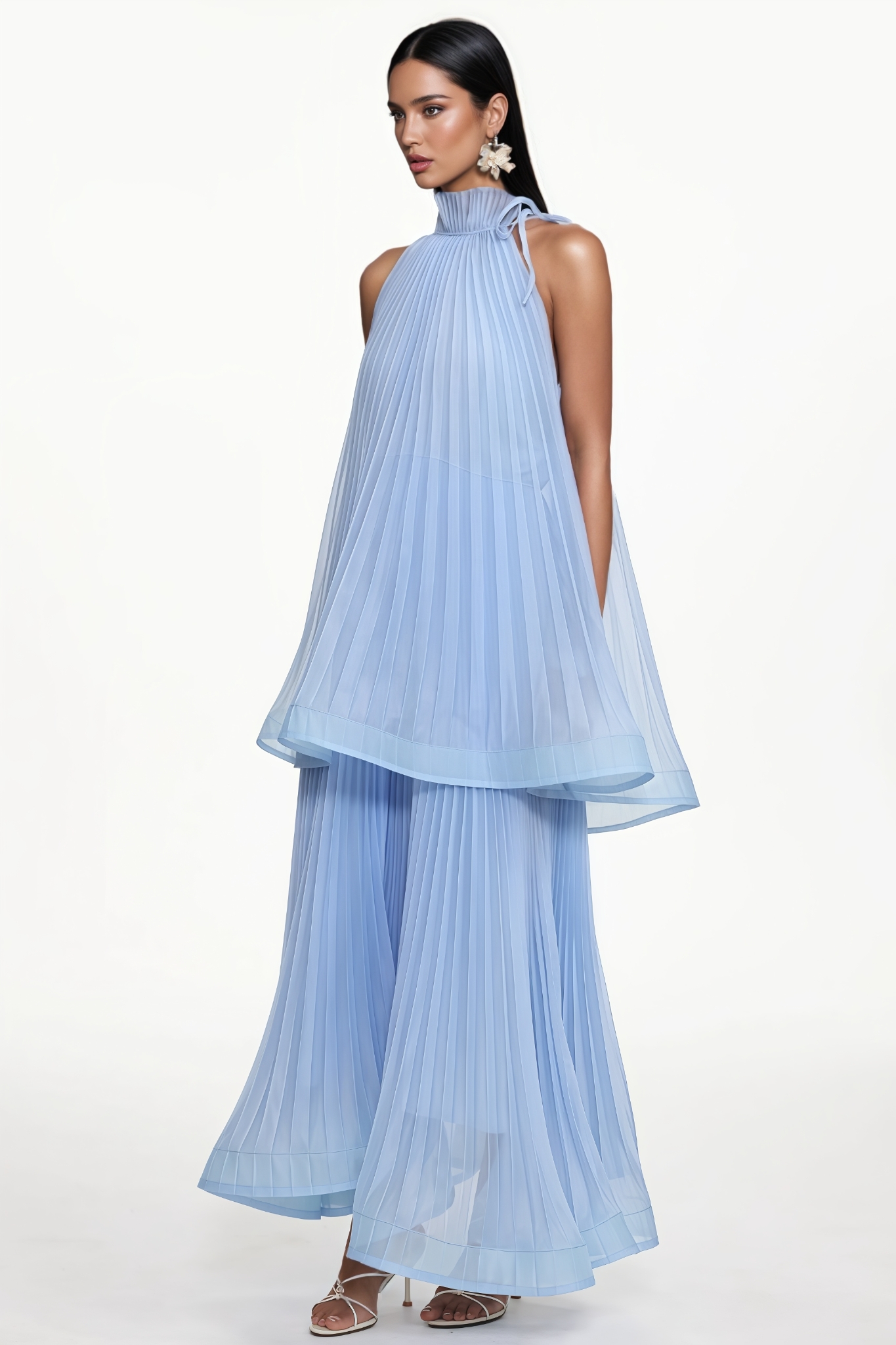 Kalisy Blue Sleeveless Pleated Maxi Dress