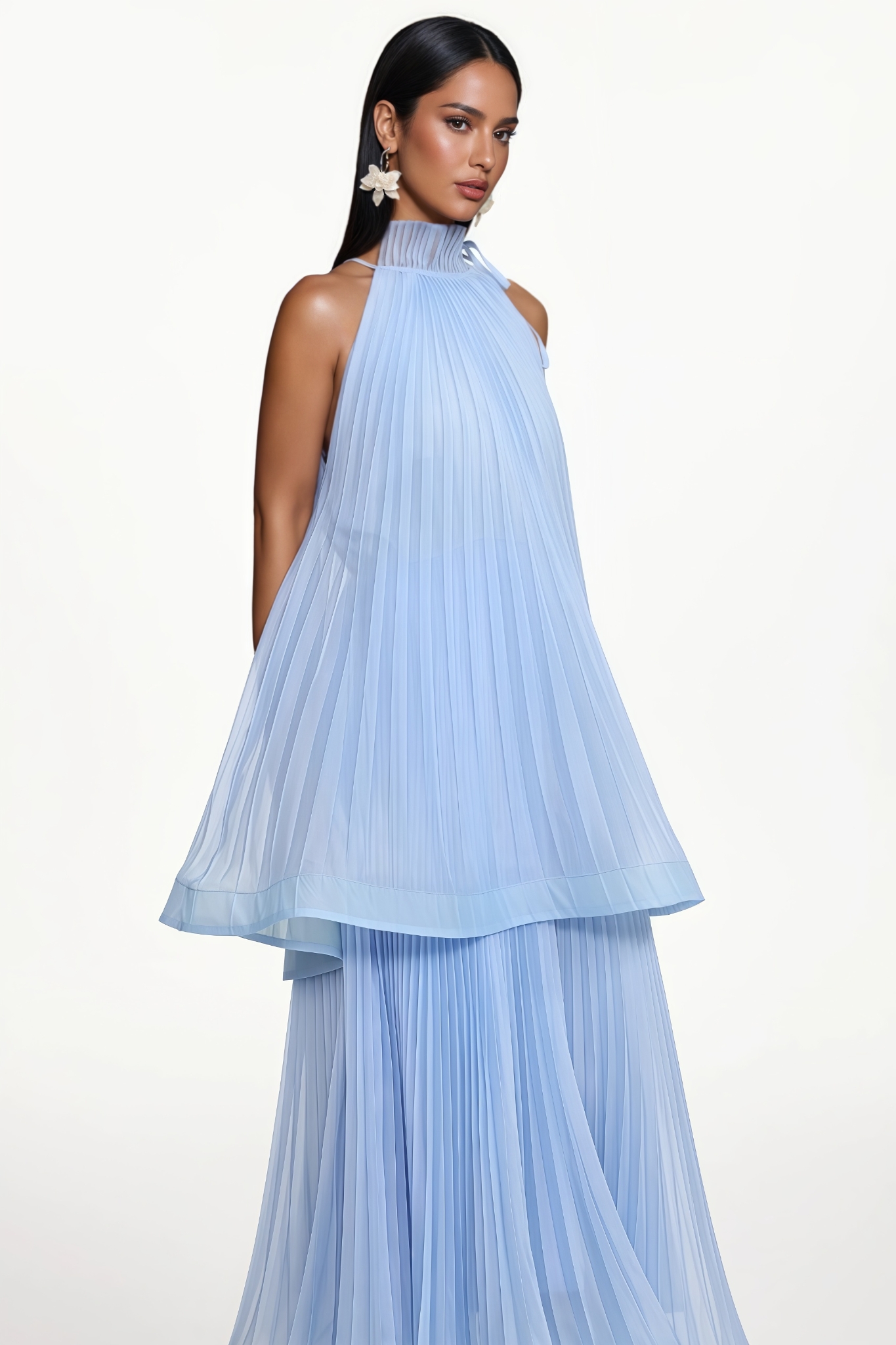 Kalisy Blue Sleeveless Pleated Maxi Dress
