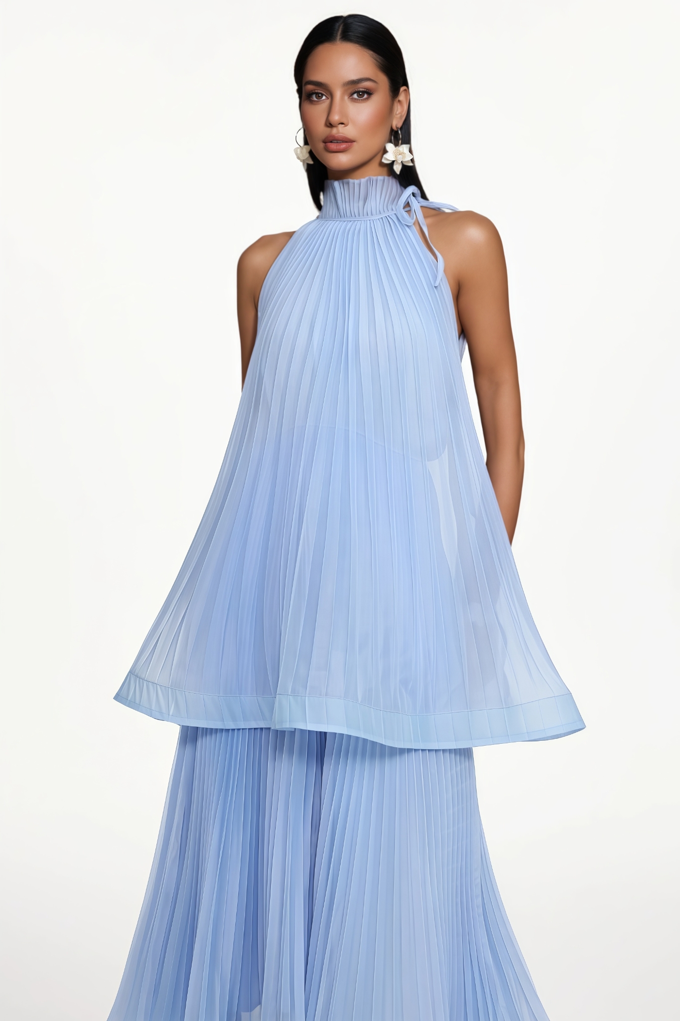 Kalisy Blue Sleeveless Pleated Maxi Dress