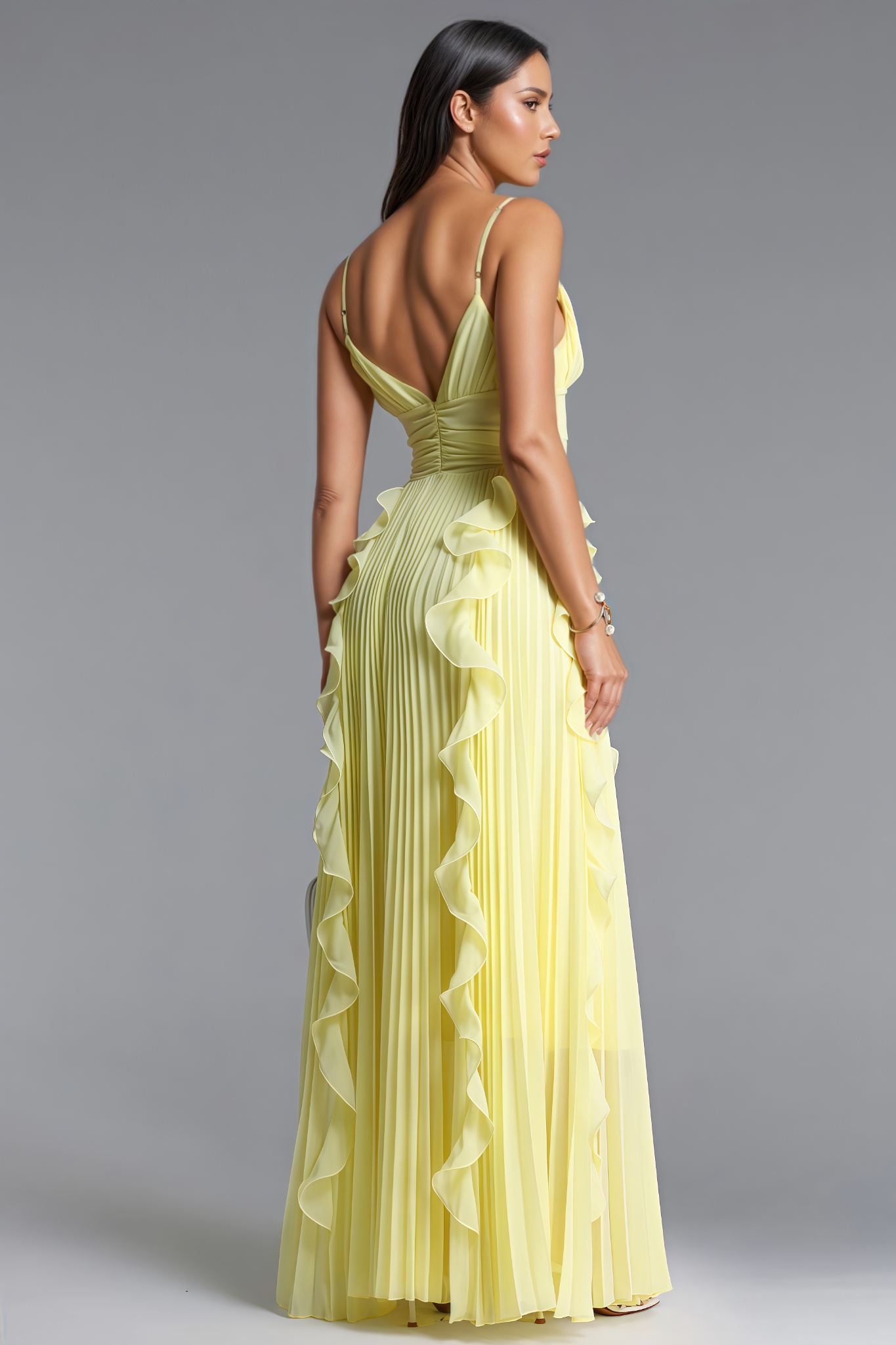 Gionya Yellow Sleeveless Ruffled Maxi Dress