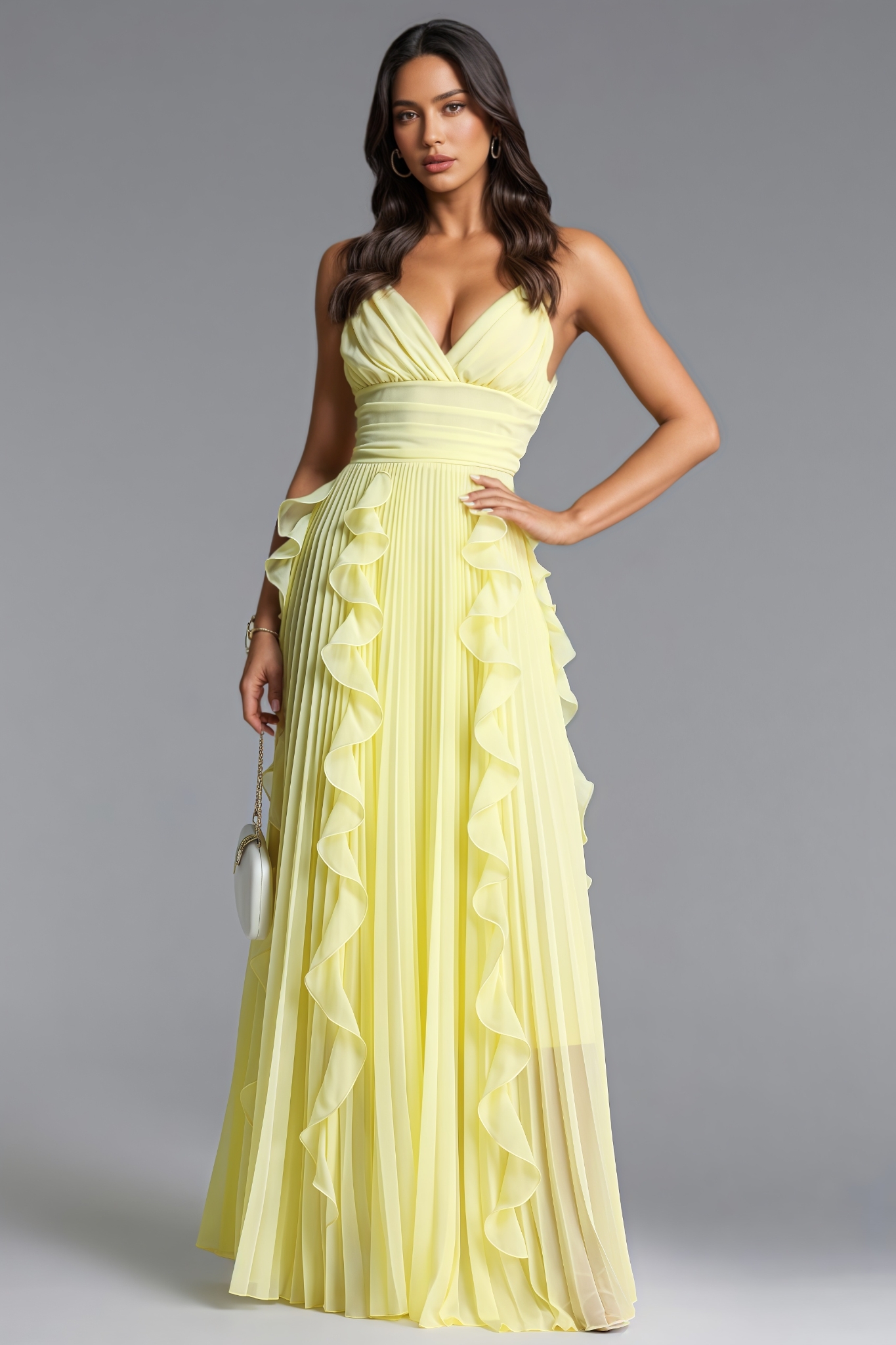 Gionya Yellow Sleeveless Ruffled Maxi Dress