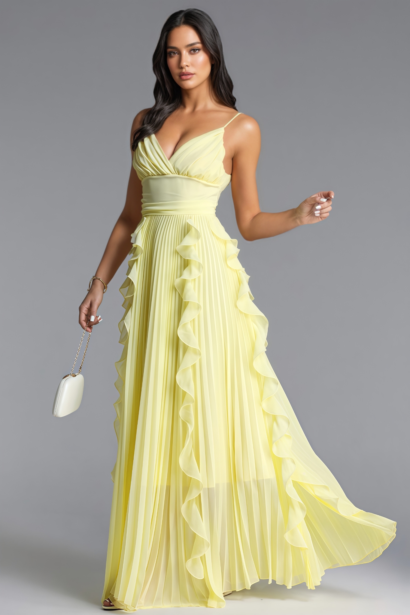 Gionya Yellow Sleeveless Ruffled Maxi Dress