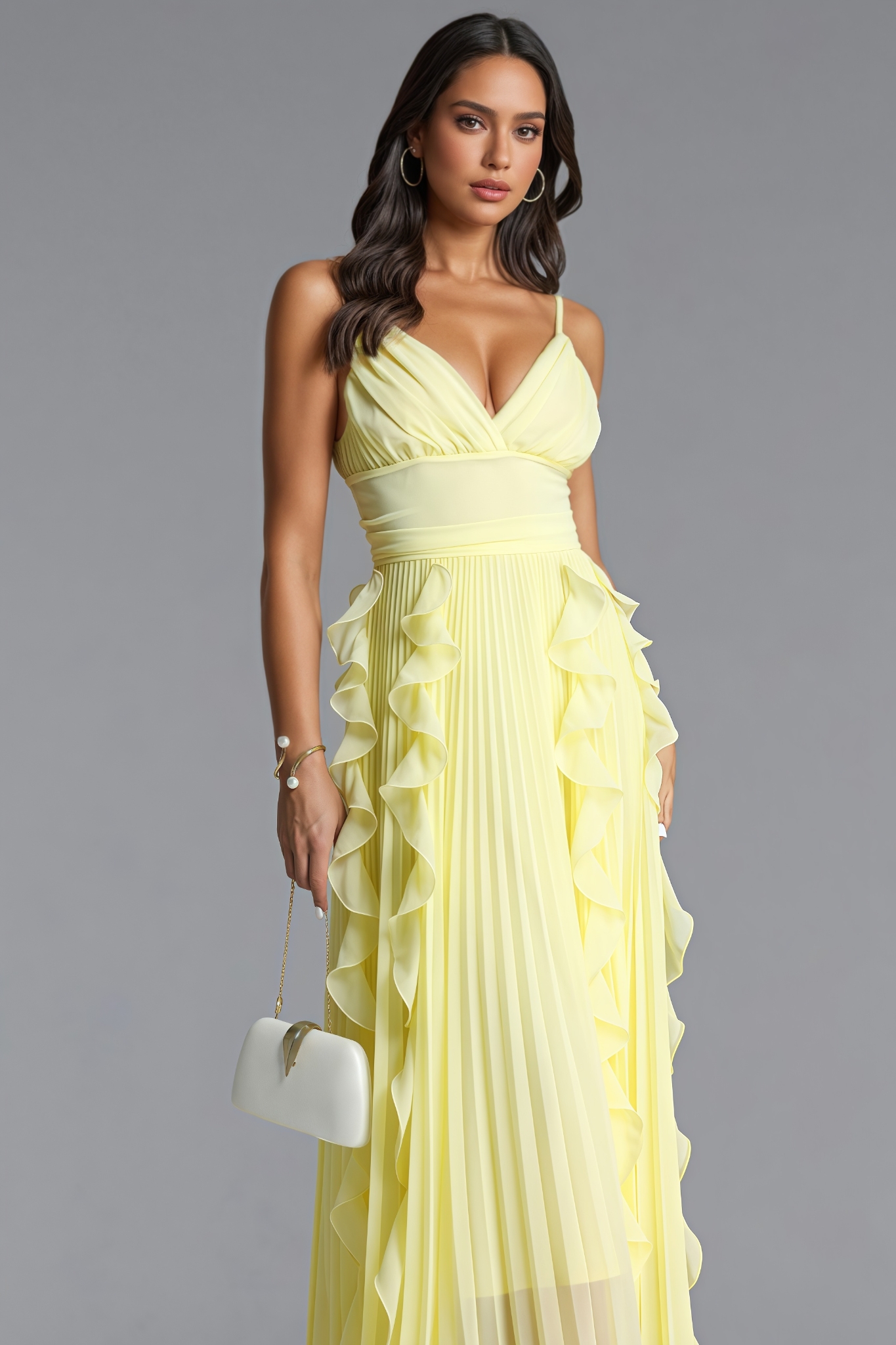 Gionya Yellow Sleeveless Ruffled Maxi Dress