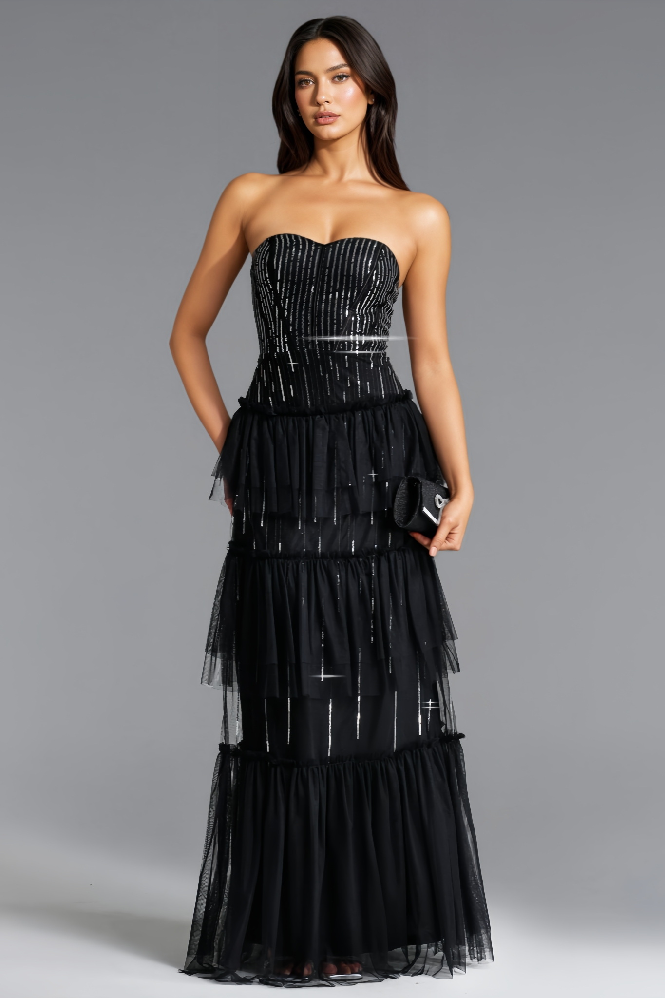 Bevgat Strapless Sequin Maxi Dress