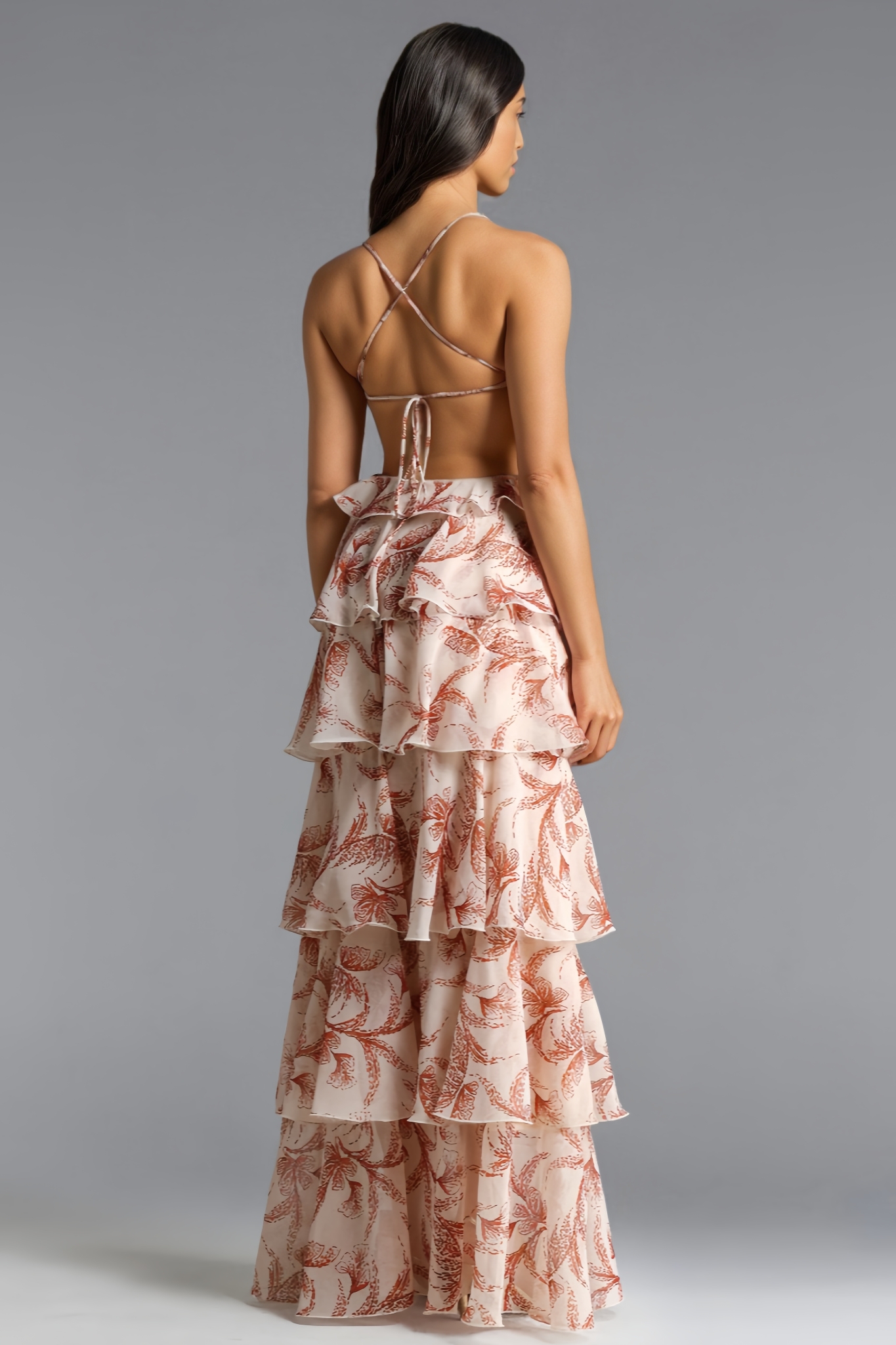 Ritrhy Halter Ruffle Sequin Print Maxi Dress