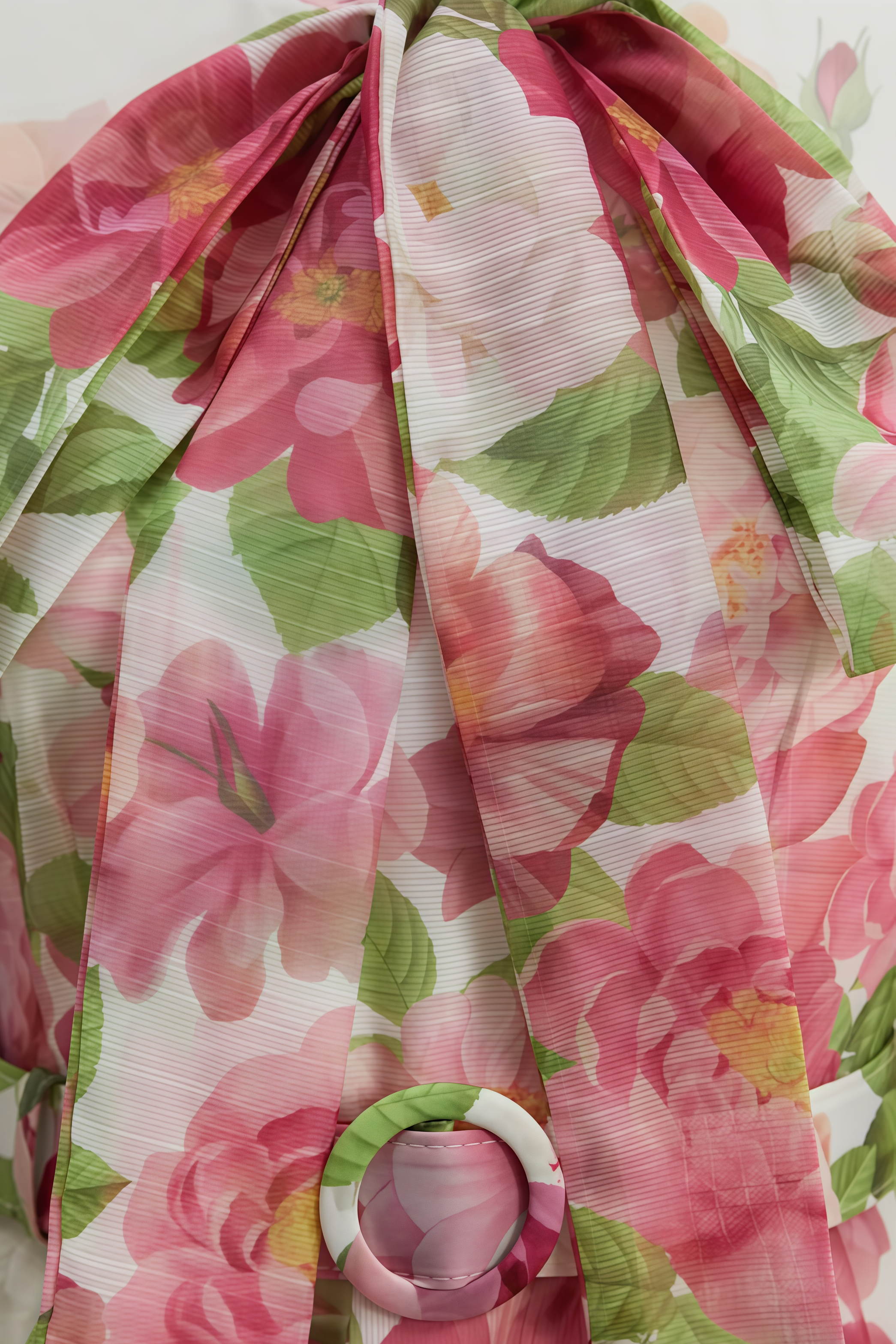 Unmety Pink Floral Print Bow Neck Maxi Dress