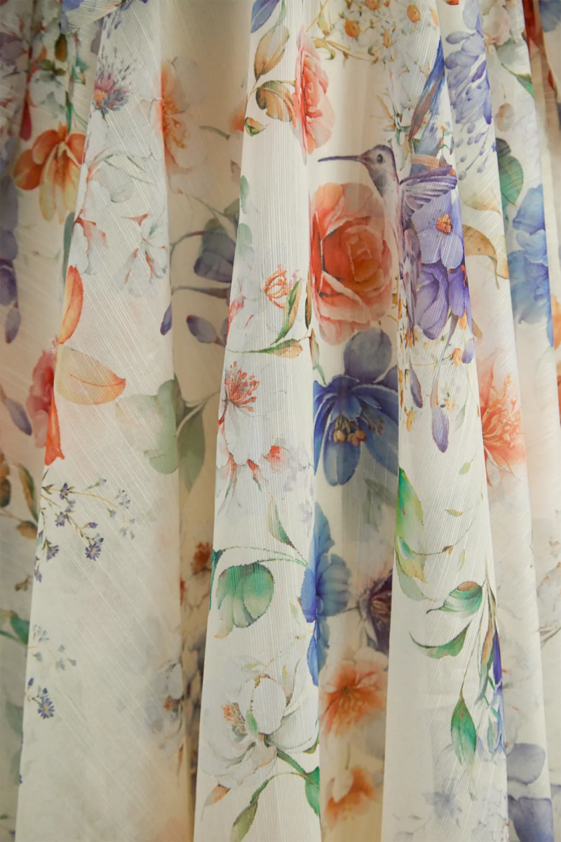 Mosant Beige Floral Print Puff Sleeve Maxi Dress