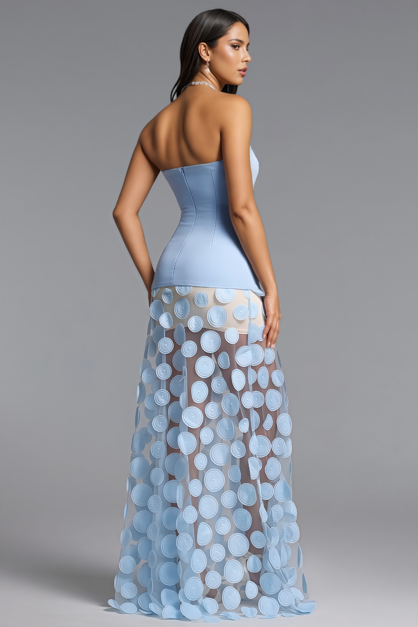 Jaxcel Sleeveless Tulle Blue Maxi Dress