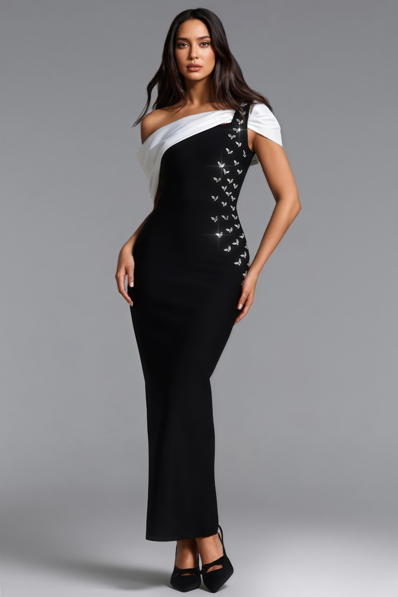 Raylre Black Rhinestone Bandage Maxi Dress