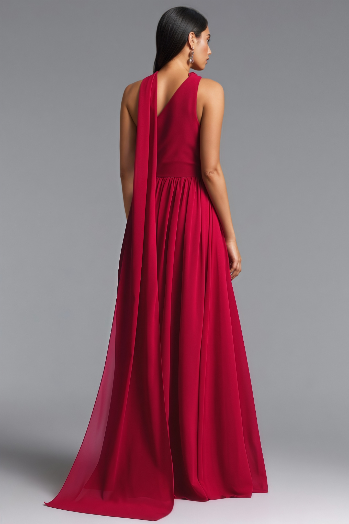 Caron One Shoulder Scarf Pleated Maxi Dress