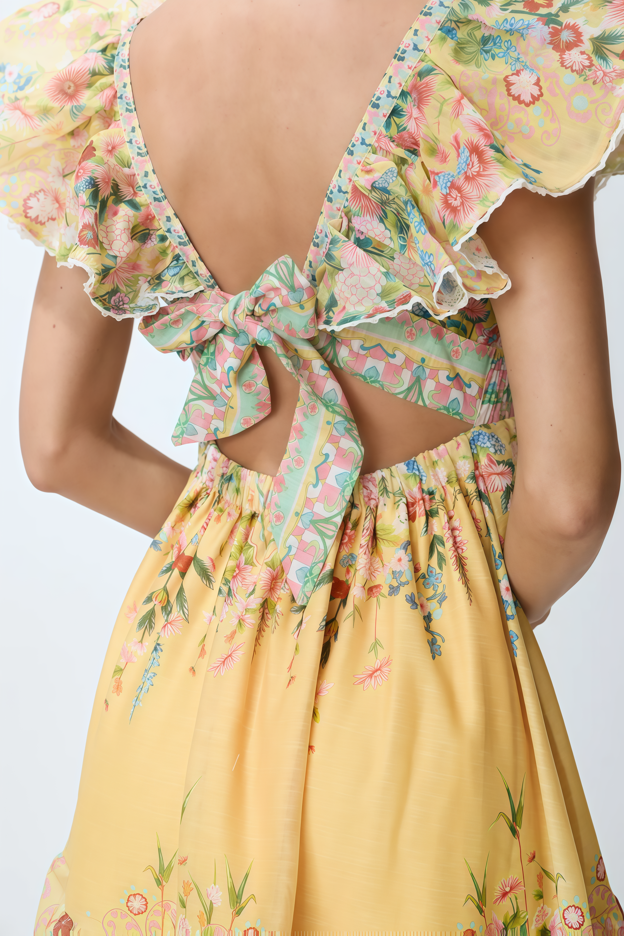 Osweld Yellow Floral Print Ruffle Midi Dress