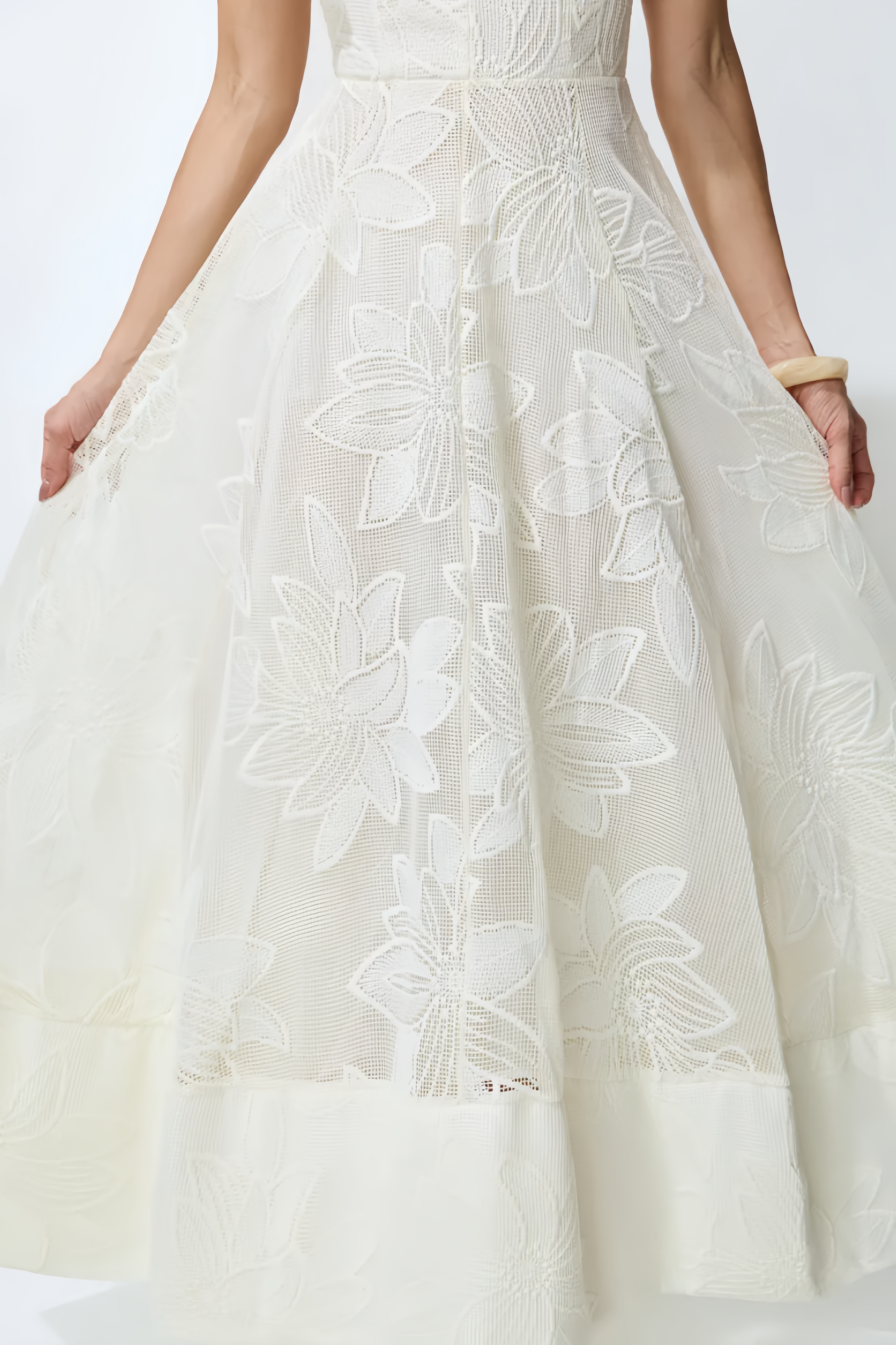 Wcony White Floral Lace Bow Strap Maxi Dress