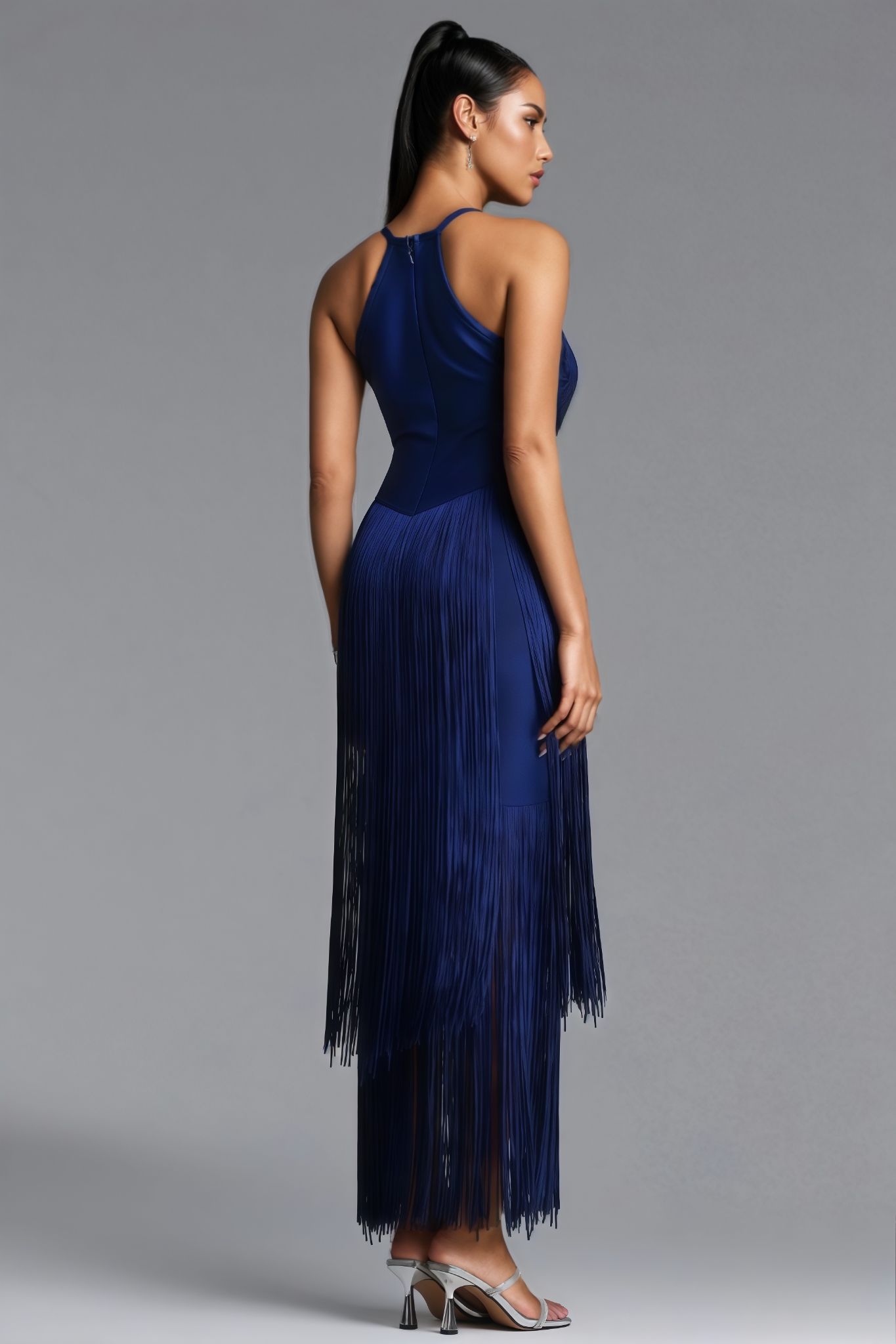 Koitilyn Halter Neck Fringe Bandage Maxi Dress