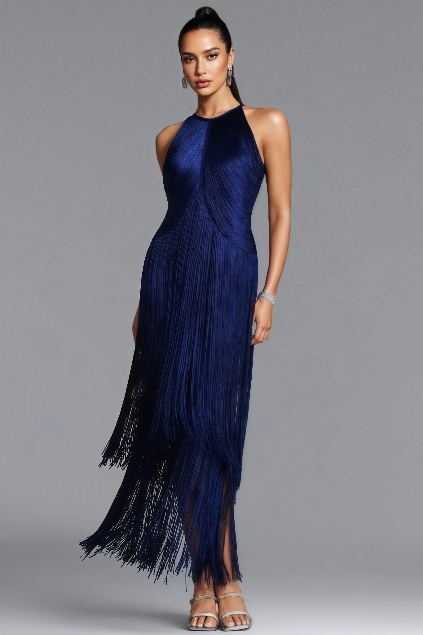 Koitilyn Halter Neck Fringe Bandage Maxi Dress