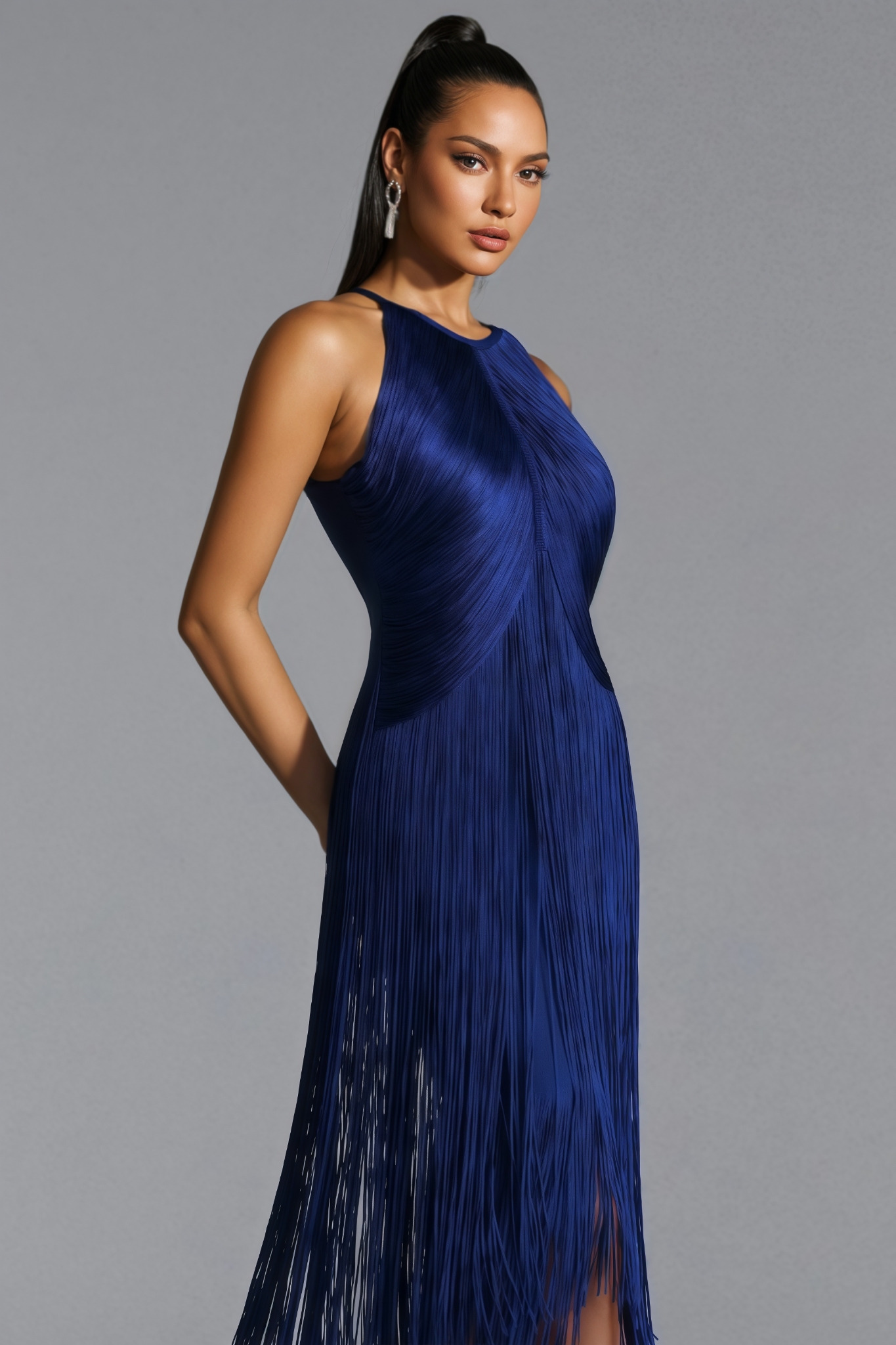 Koitilyn Halter Neck Fringe Bandage Maxi Dress