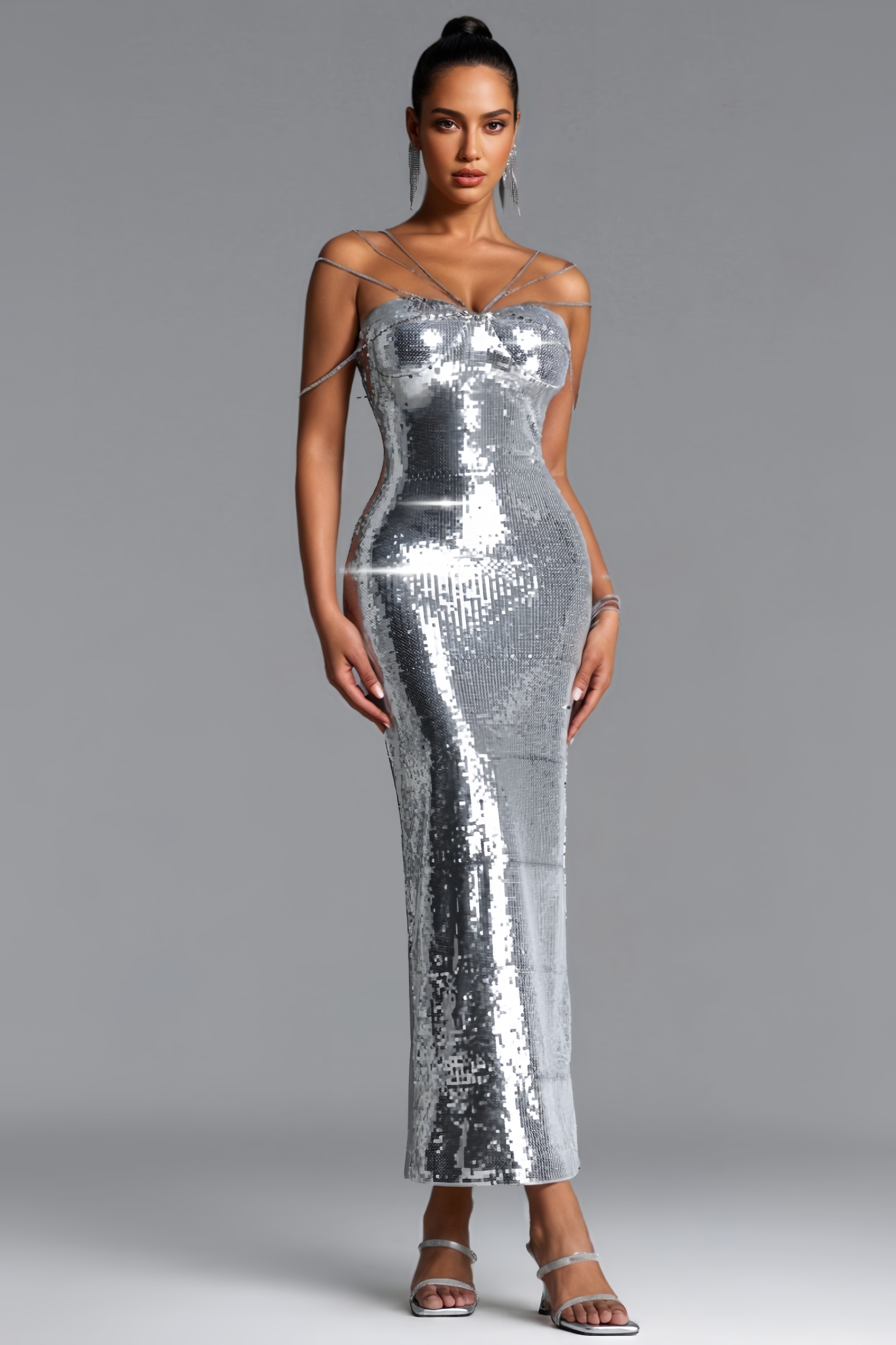Honeh Silvery Sequin Maxi Dress