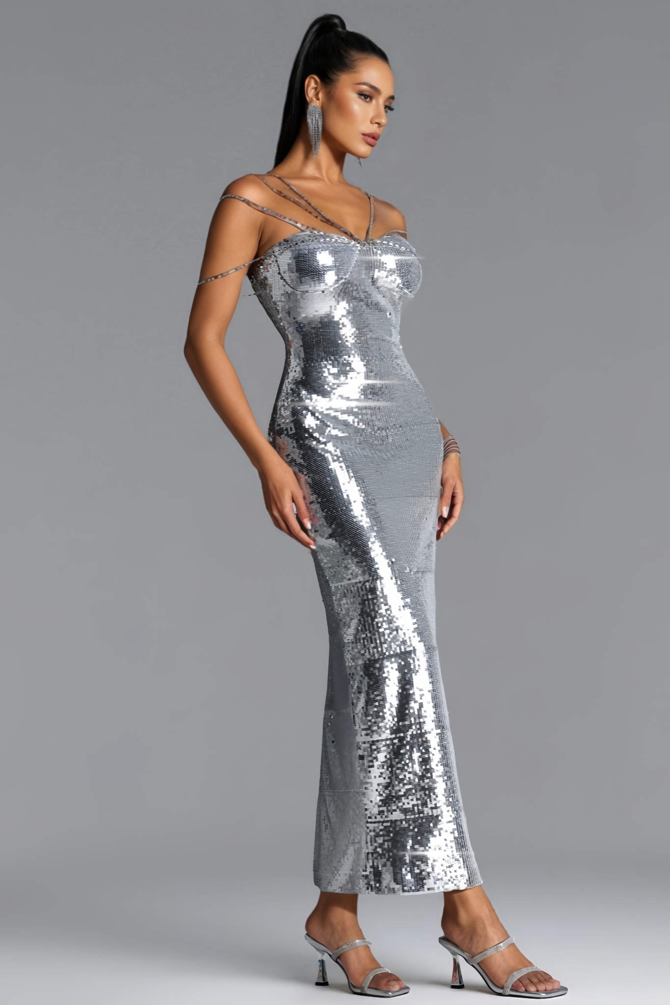 Honeh Silvery Sequin Maxi Dress