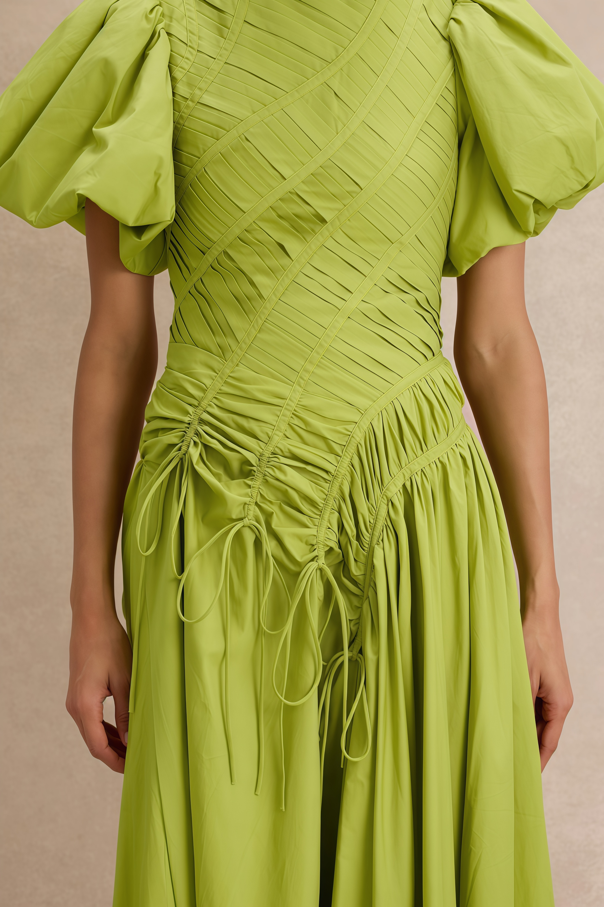 Ruisnt Green Puff Sleeve Maxi Dress