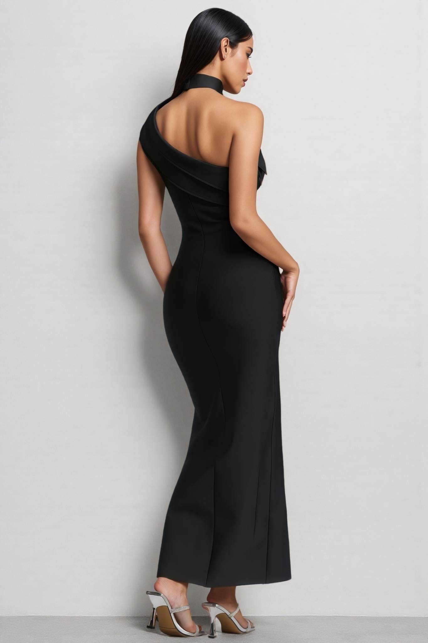 Xrnthy Black One Shoulder Bandage Maxi Dress