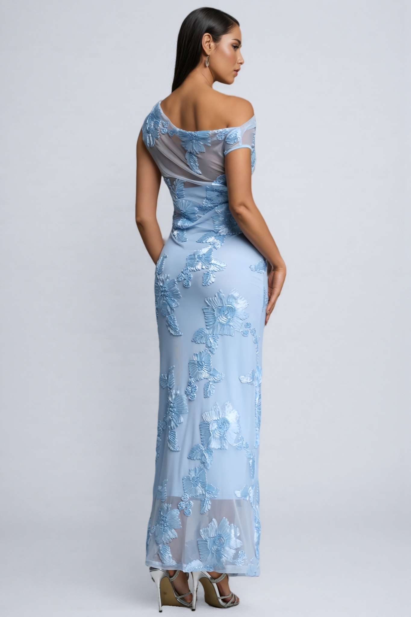 Daldon Blue Slanted Shoulder Maxi Dress
