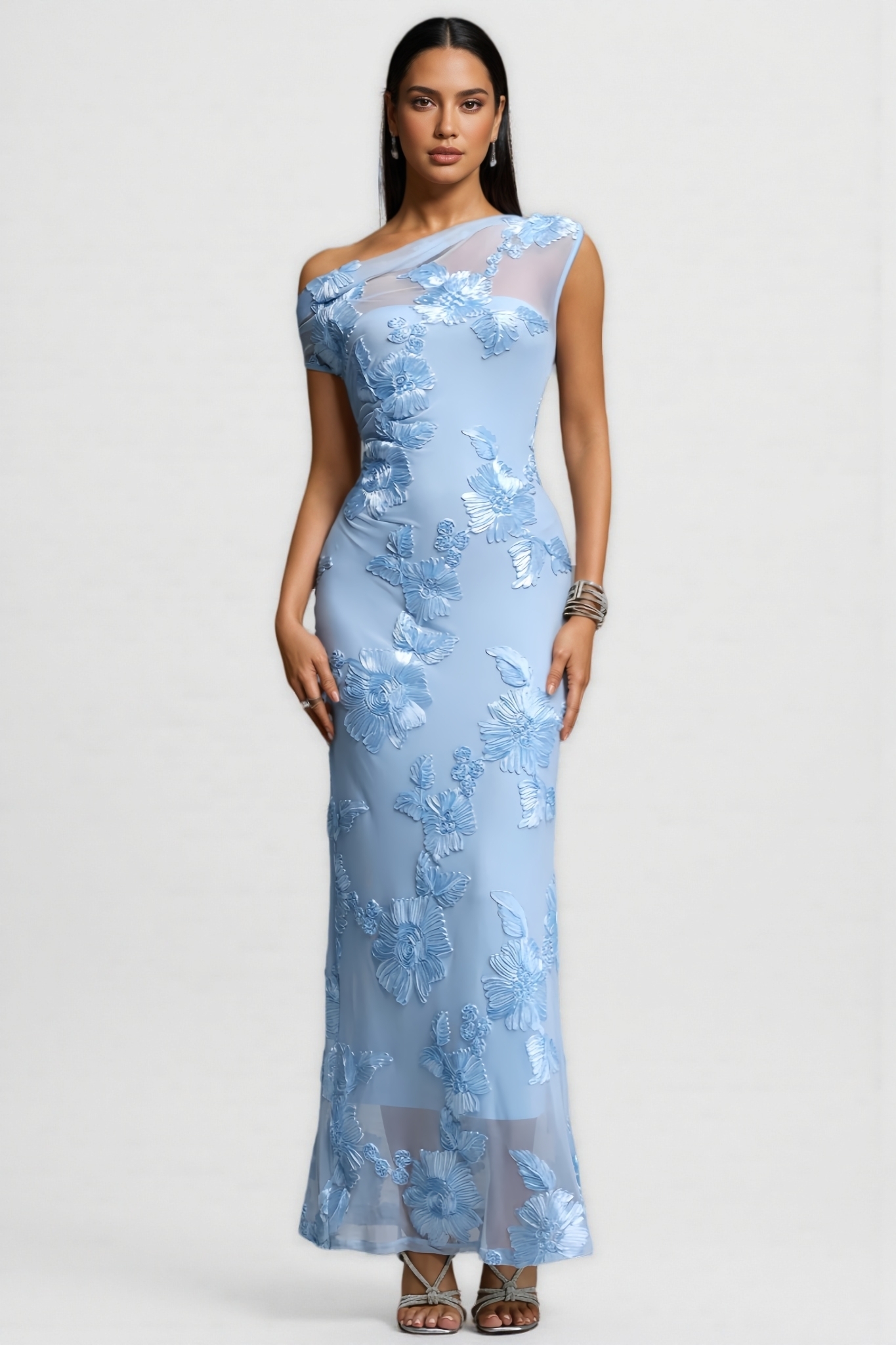 Daldon Blue Slanted Shoulder Maxi Dress