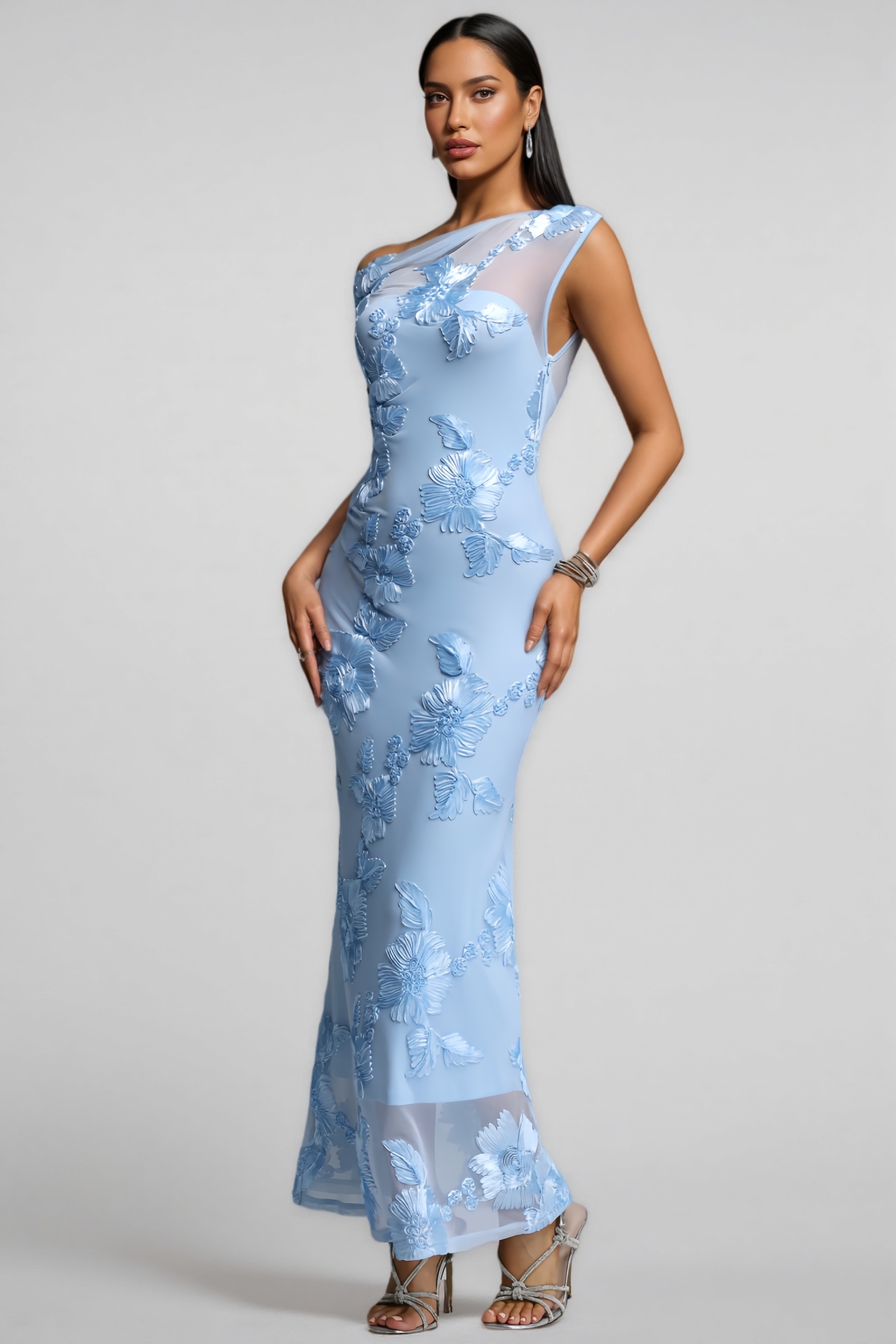 Daldon Blue Slanted Shoulder Maxi Dress