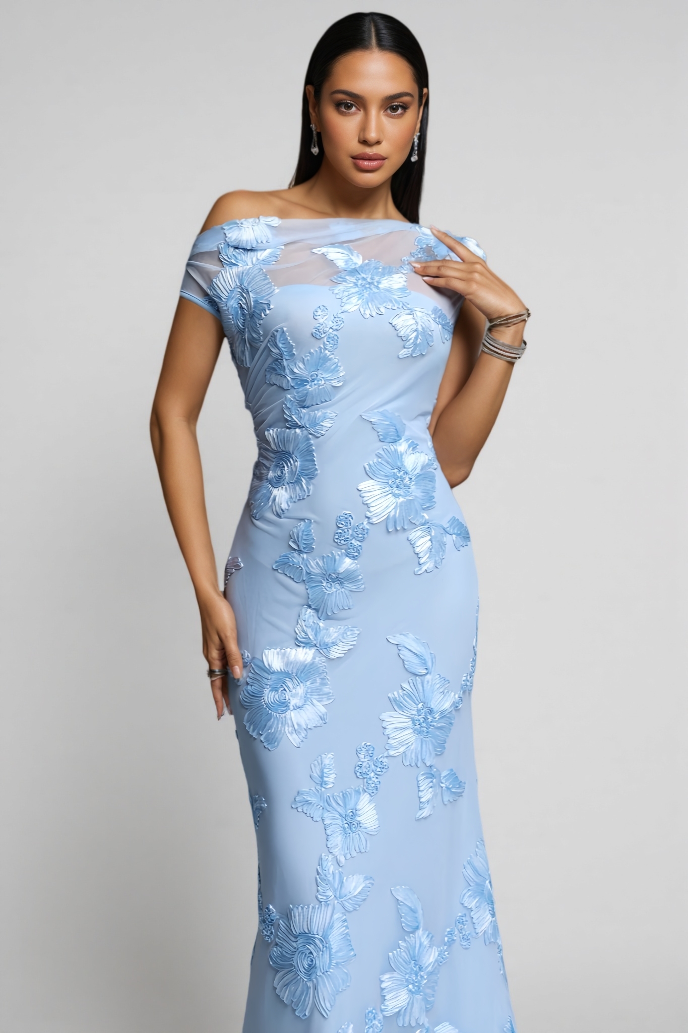 Daldon Blue Slanted Shoulder Maxi Dress