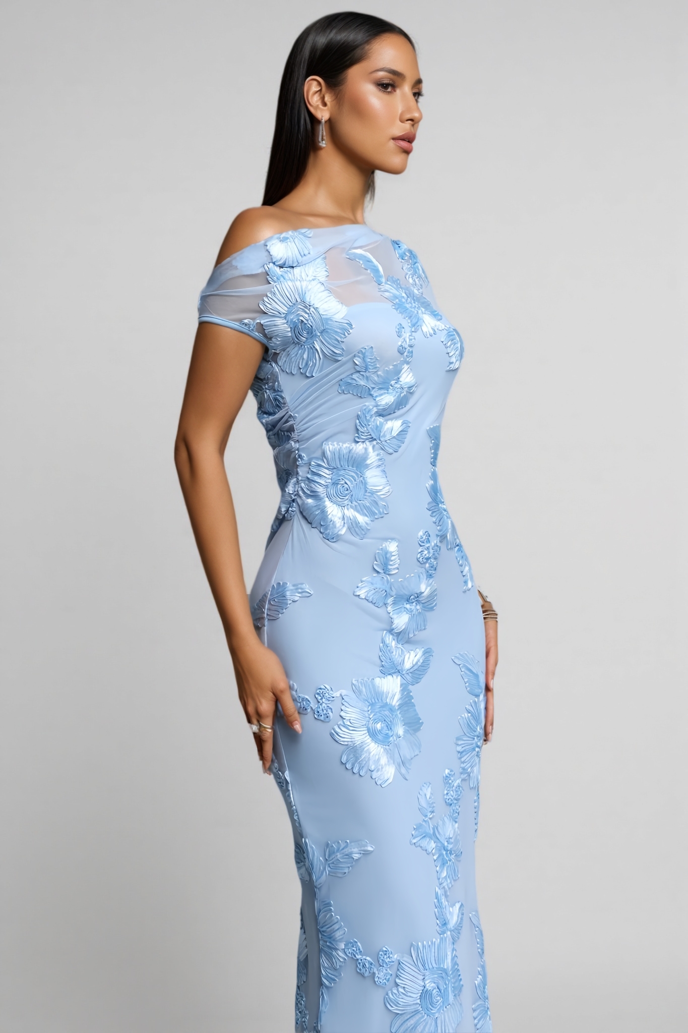 Daldon Blue Slanted Shoulder Maxi Dress