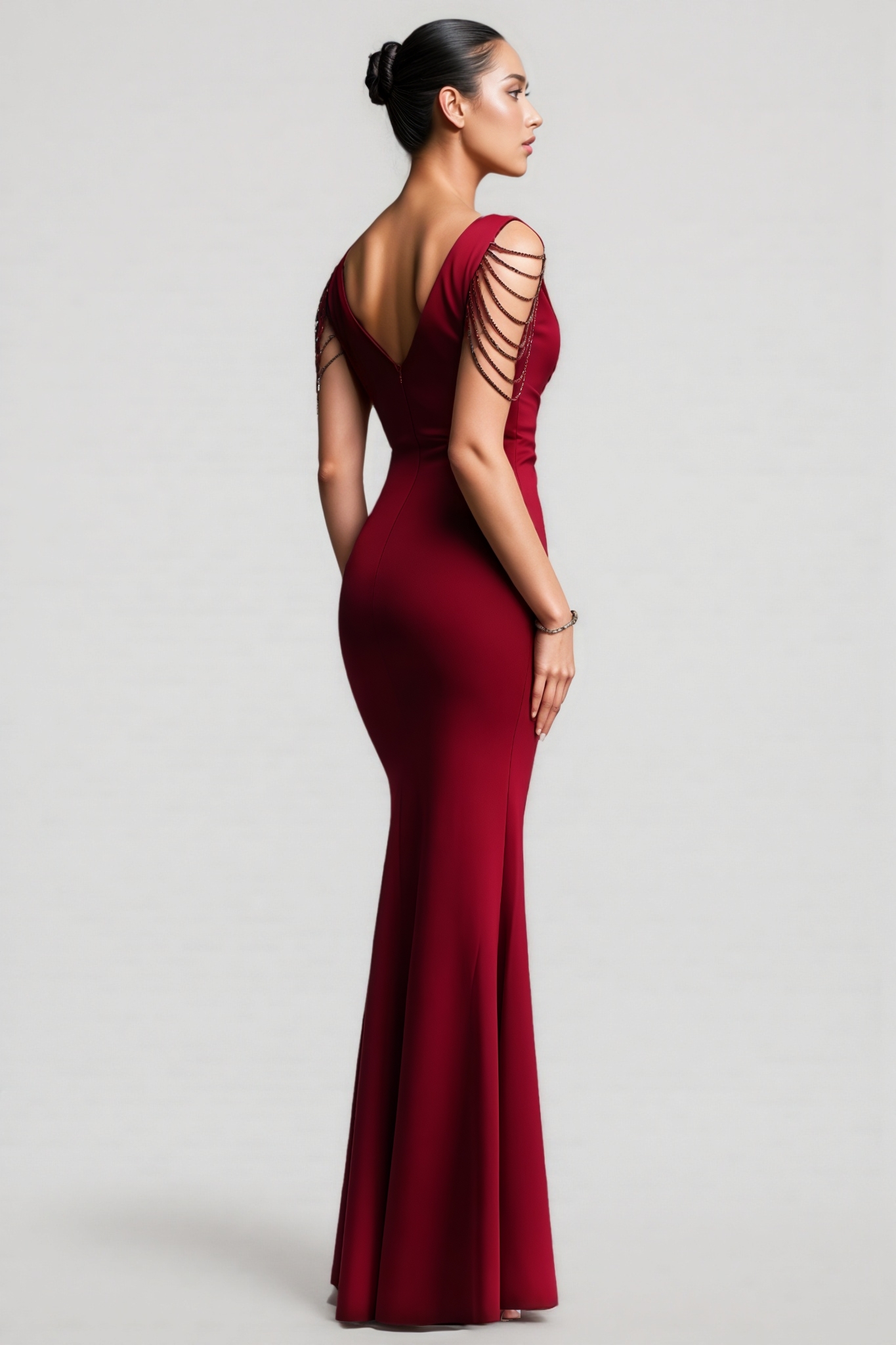 Trgin Red Pleated 3D Floral Maxi Dress